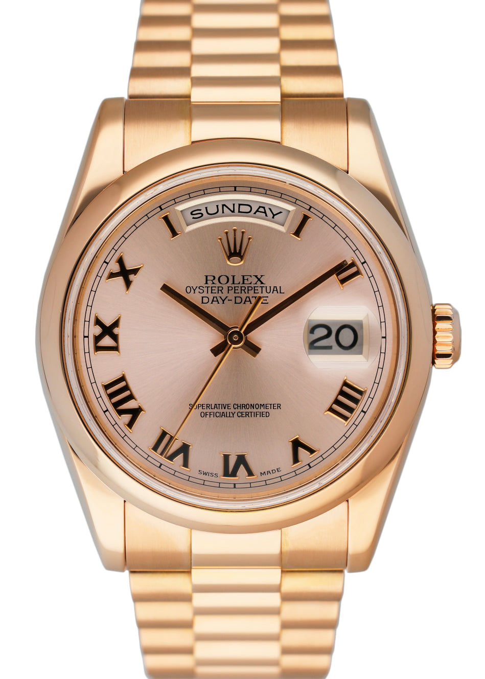 Rolex Day Date 118205 18K Rose Gold Mens Watch W/Service Card