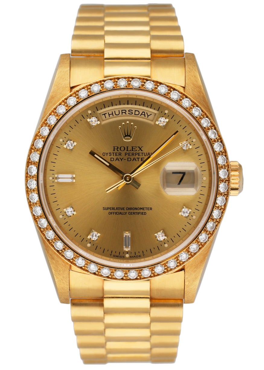 Rolex Day Date 18348 Diamond Bezel   Dial Mens Watch Box   Papers