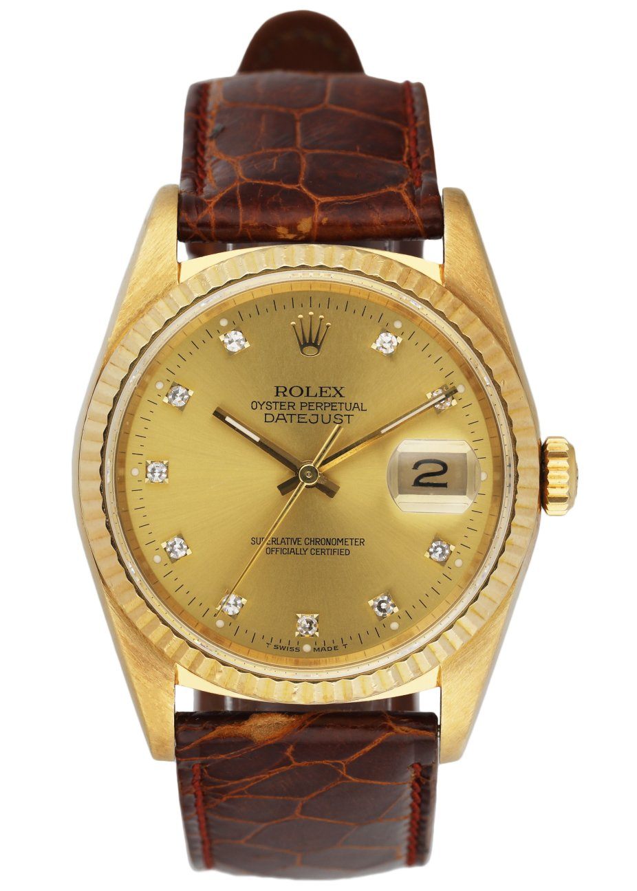 Rolex Datejust 16238 18k Yellow Gold Diamond Mens Watch
