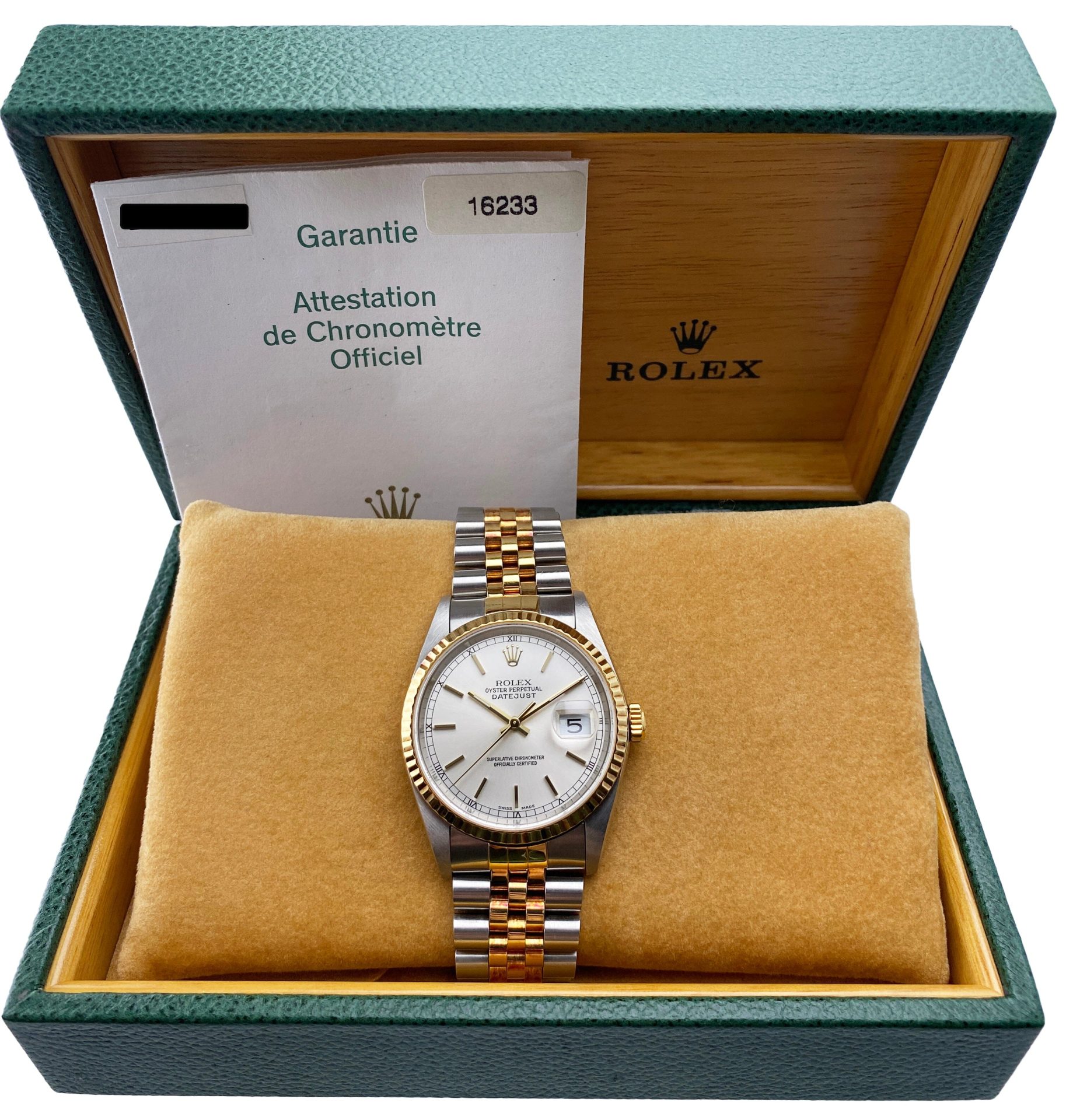 Rolex Datejust 16233 Silver Dial Mens Watch Box Papers