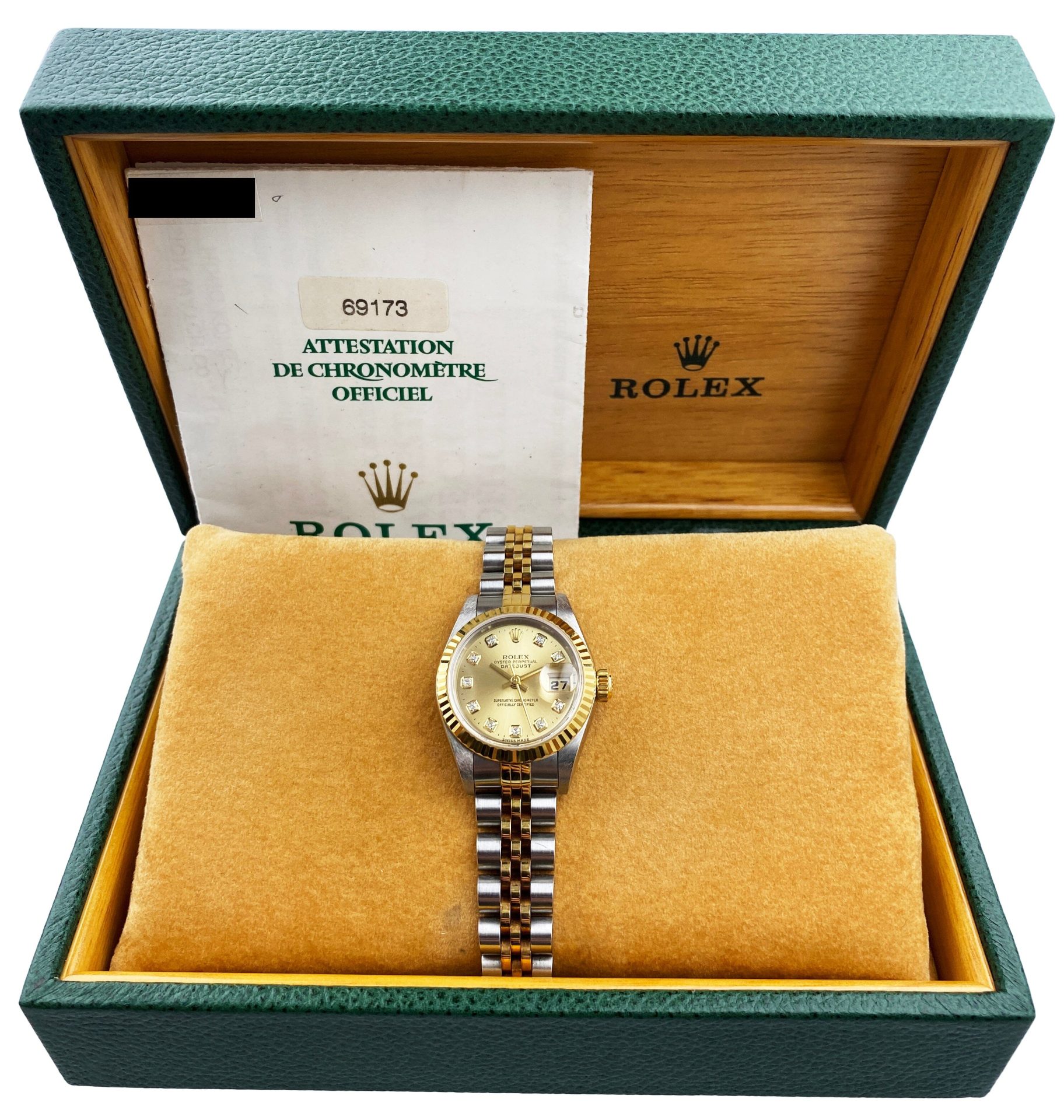 Rolex Datejust 69173 Diamond Dial Ladies Watch Box   Papers