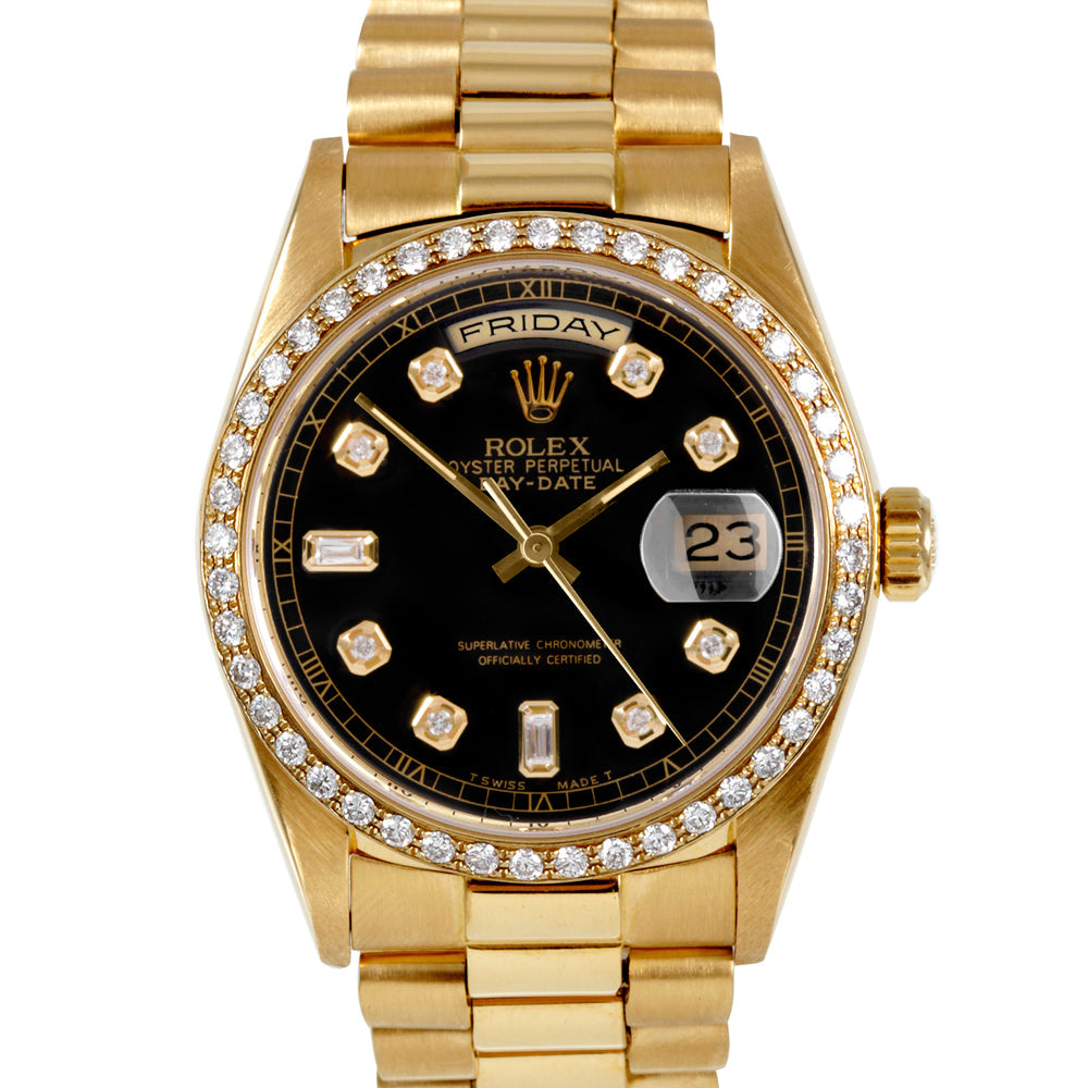 Rolex Mens 36mm President 18038 Black diamond Day-Date