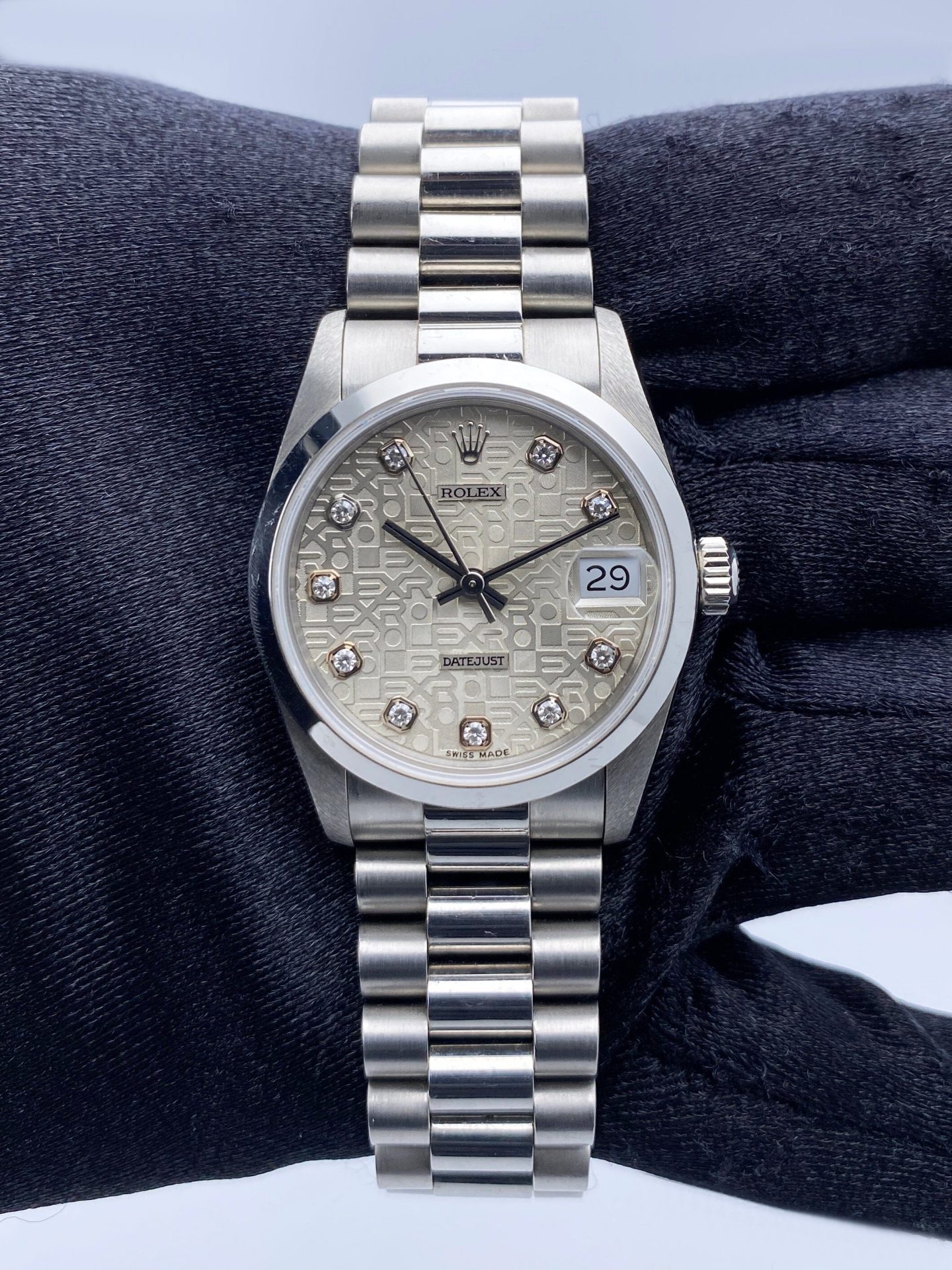 Rolex Datejust 68246 Platinum Diamond Anniversary Dial Midsize Watch