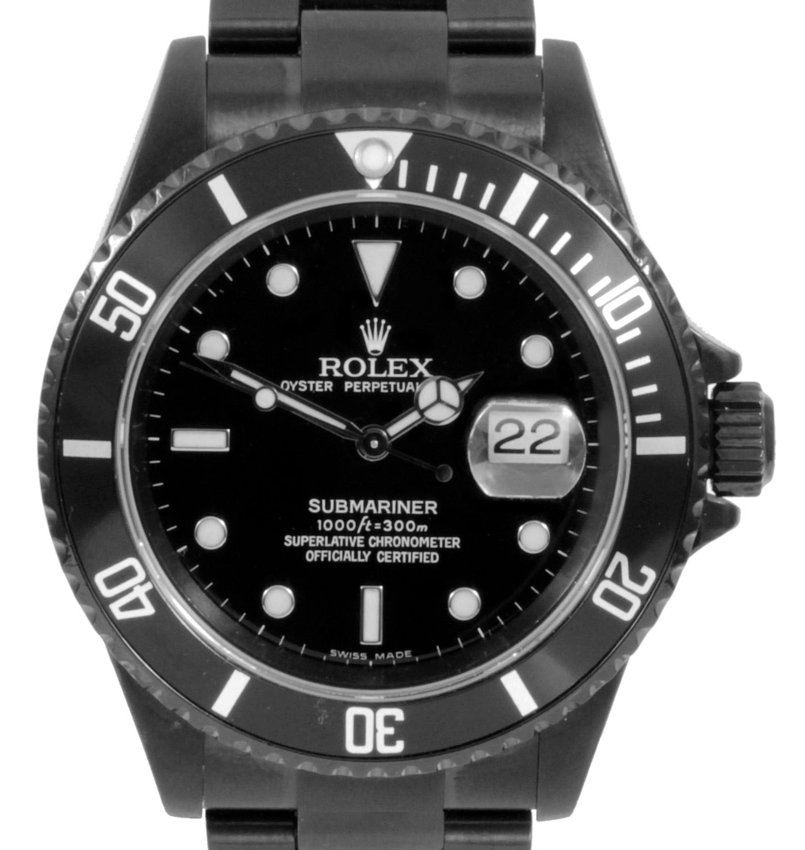Rolex Mens 40mm Submariner Oyster 16610 Custom Black DLC-PVD Coated