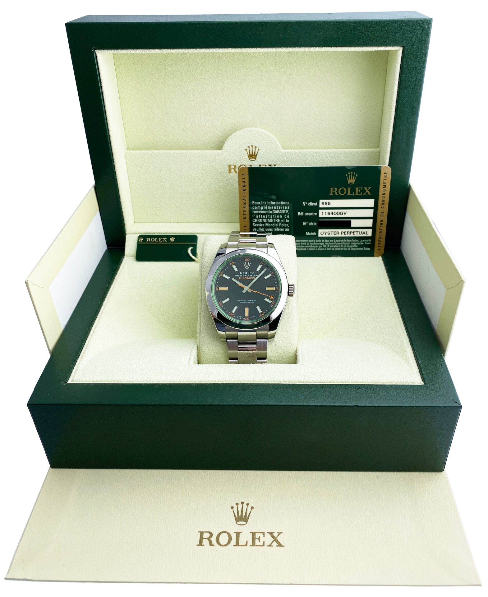 Rolex Milgauss 116400GV Black Dial Mens Watch Papers