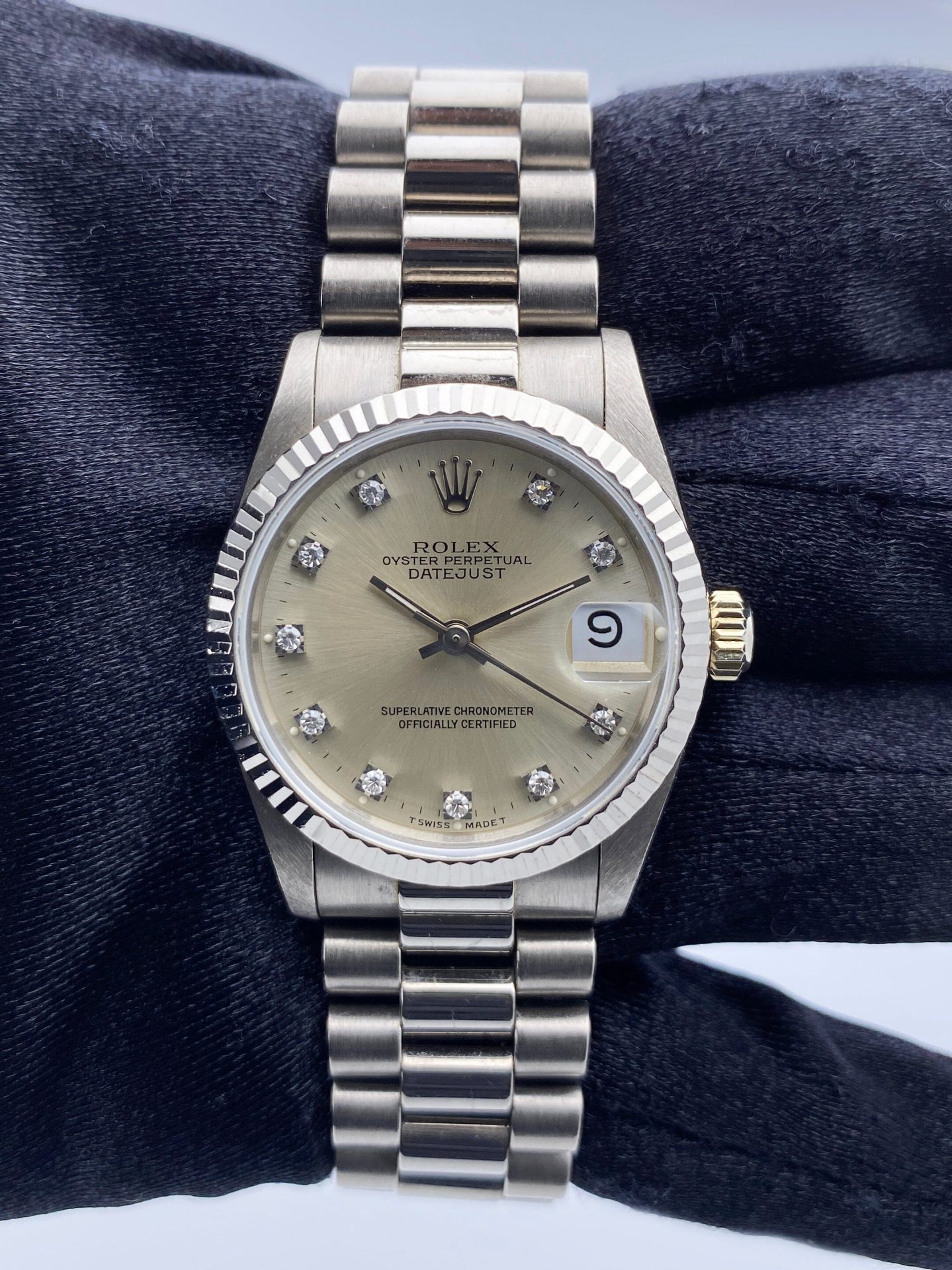 Rolex Datejust 68279 Diamond 18K White Gold Ladies Watch Box Papers