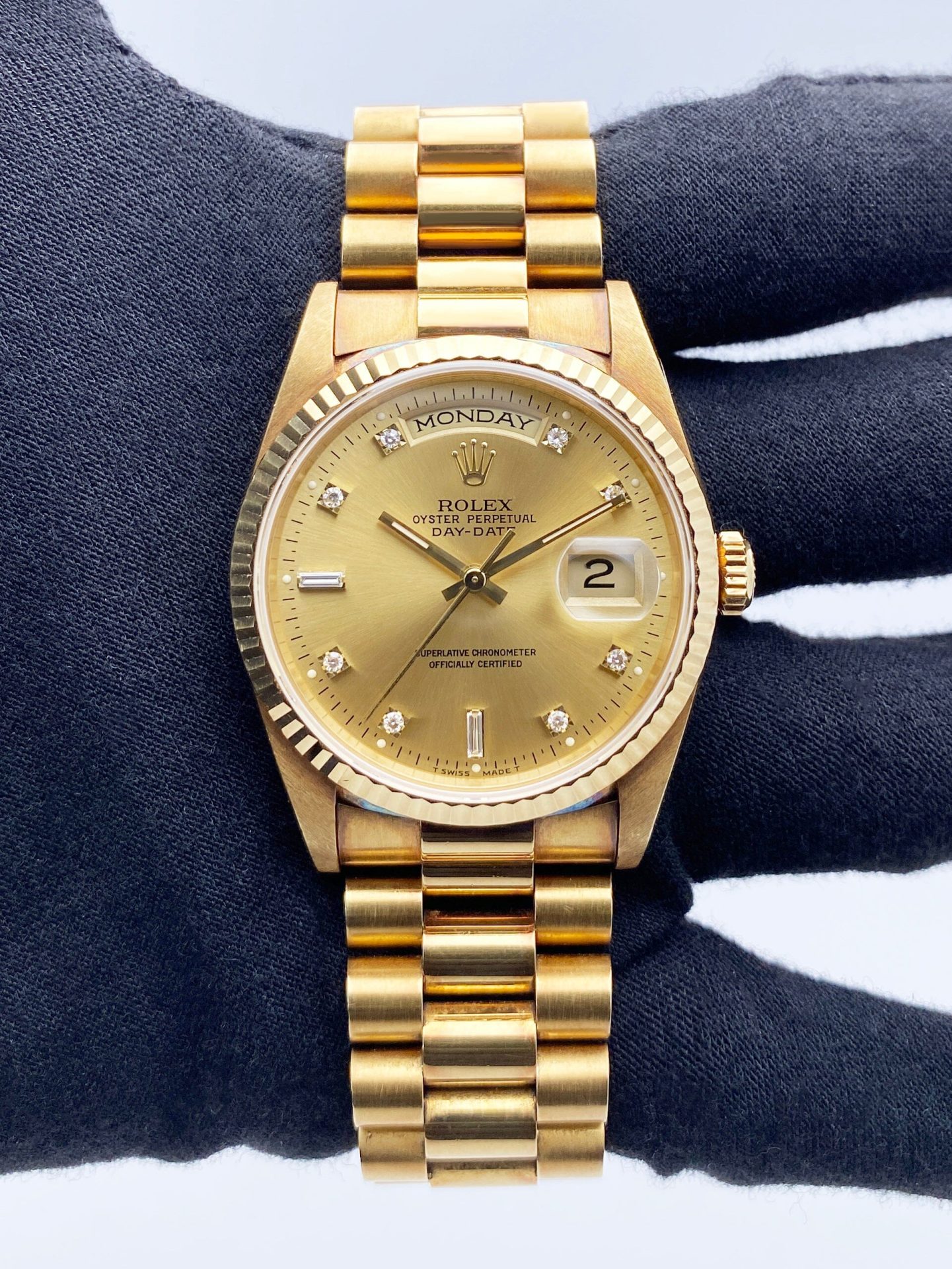 Rolex Day Date 18238 Diamond Dial Mens Watch Box Papers