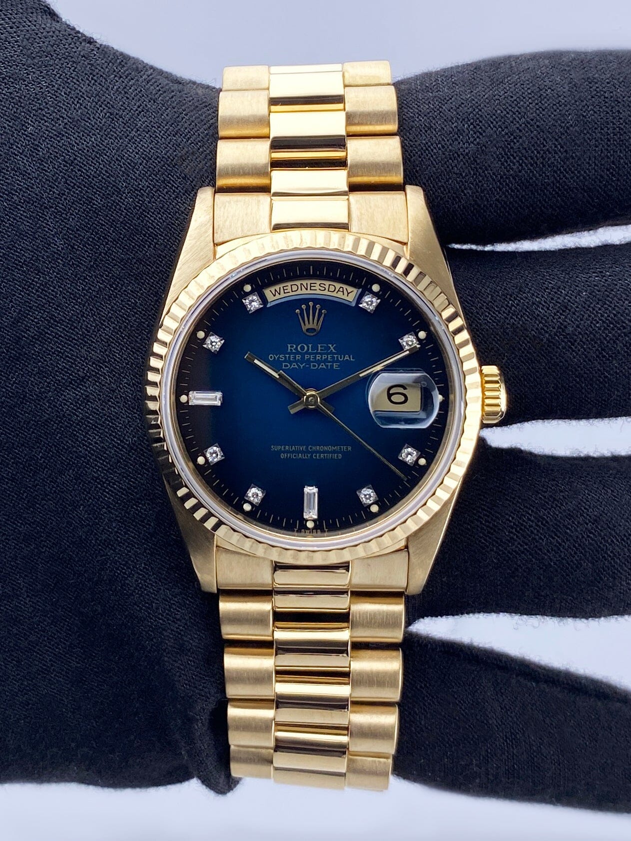 Rolex Day Date 18238 Blue Vignette Dial 18K Yellow Gold Mens Watch