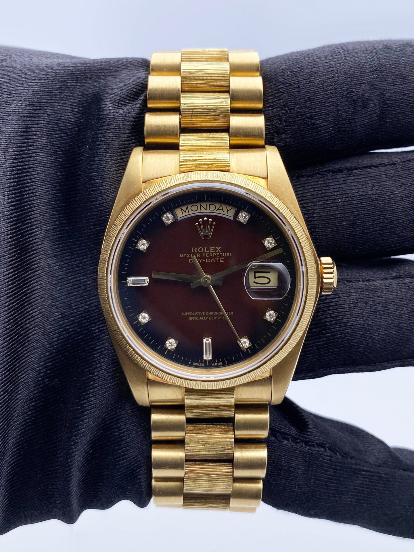 Rolex Day Date 18078 Brown Vignette Diamond Dial Yellow Gold Mens Watch