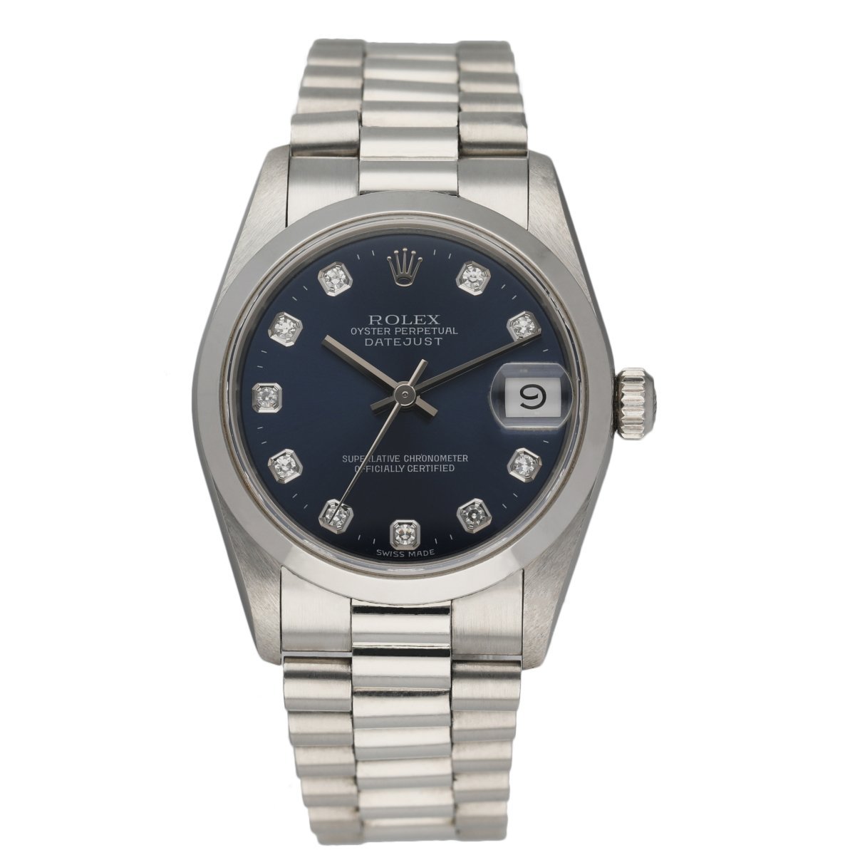 Rolex Datejust 68246 Platinum Blue Dial Midsize Watch