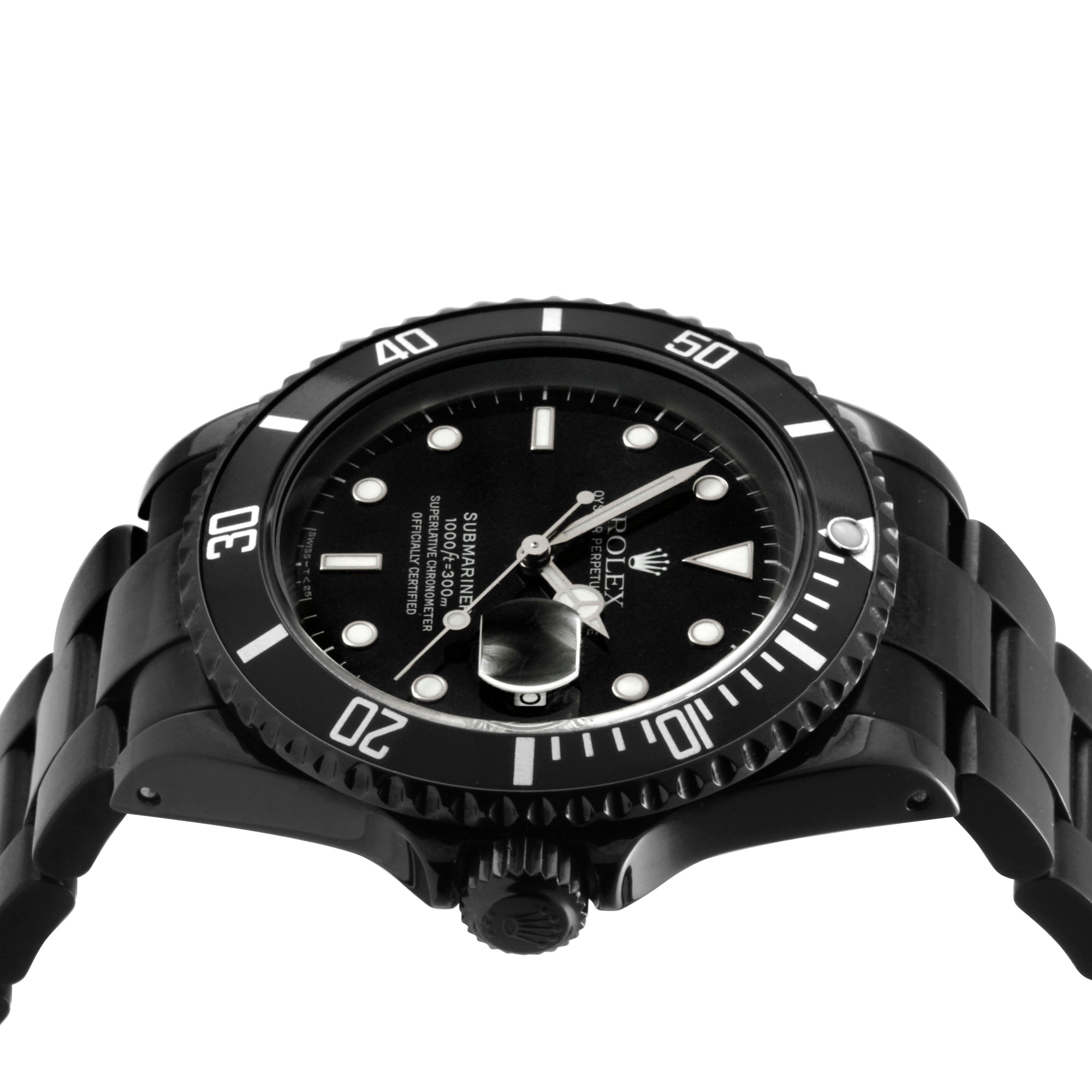 Rolex Mens 40mm Submariner Oyster 16610 Custom Black DLC-PVD Coated