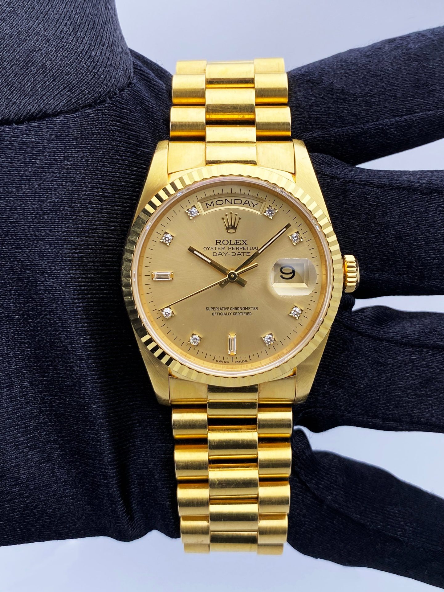Rolex Day Date 18238 Diamond Champagne Dial Mens Watch