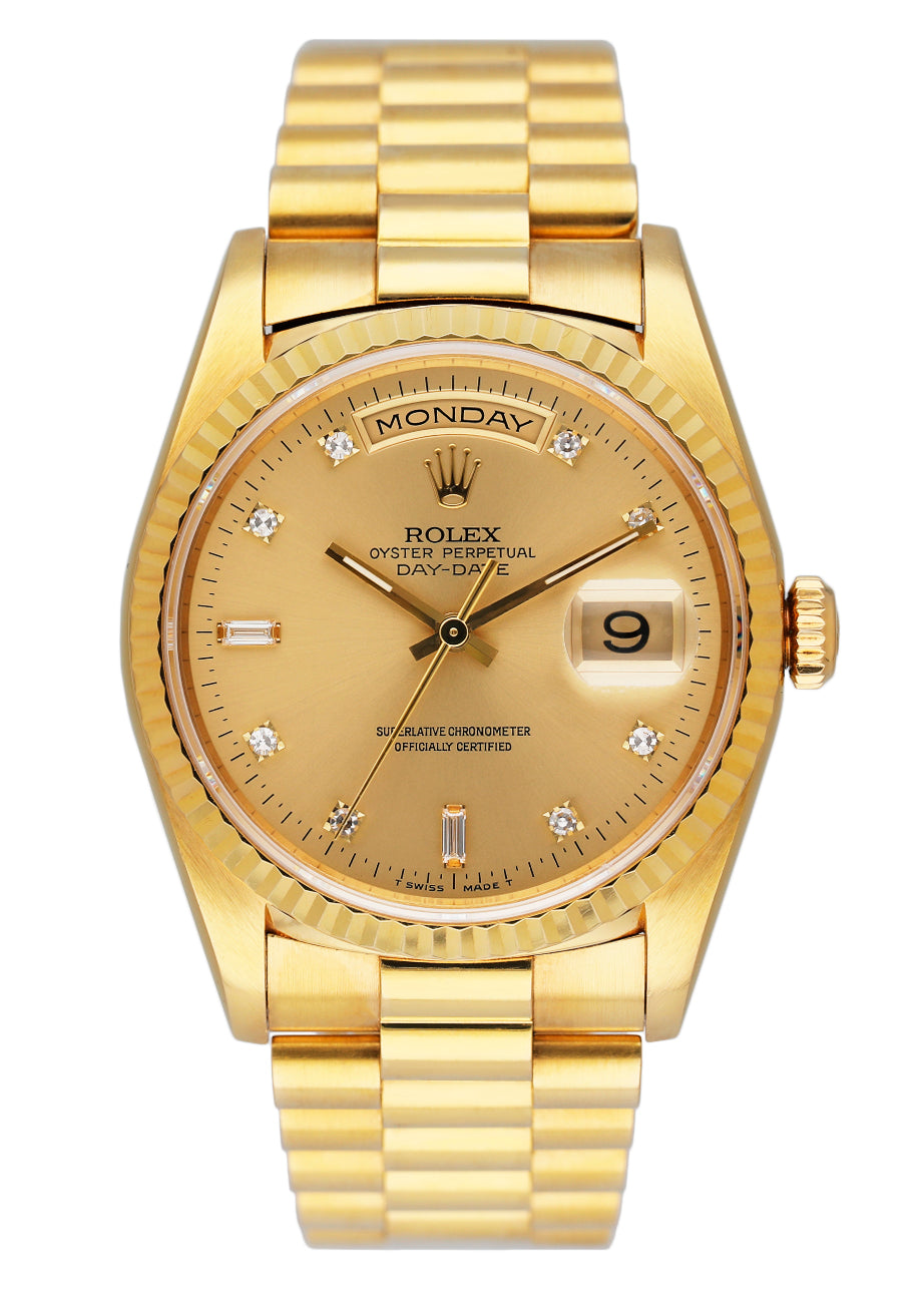 Rolex Day Date 18238 Diamond Champagne Dial Mens Watch