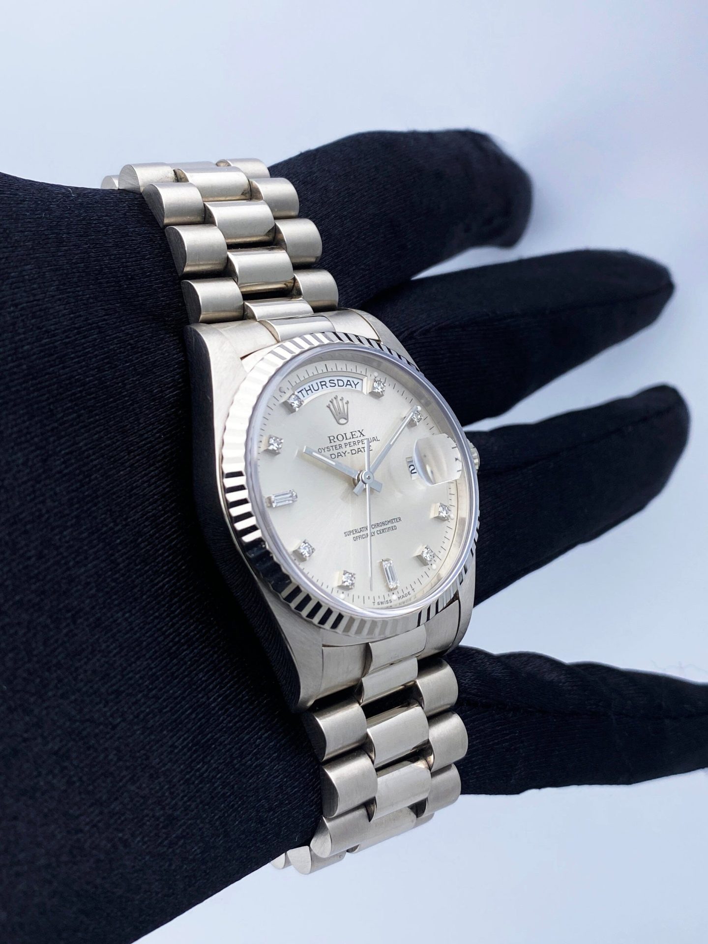 Rolex Day Date 18239 President 18K White Gold Diamond Dial Mens Watch