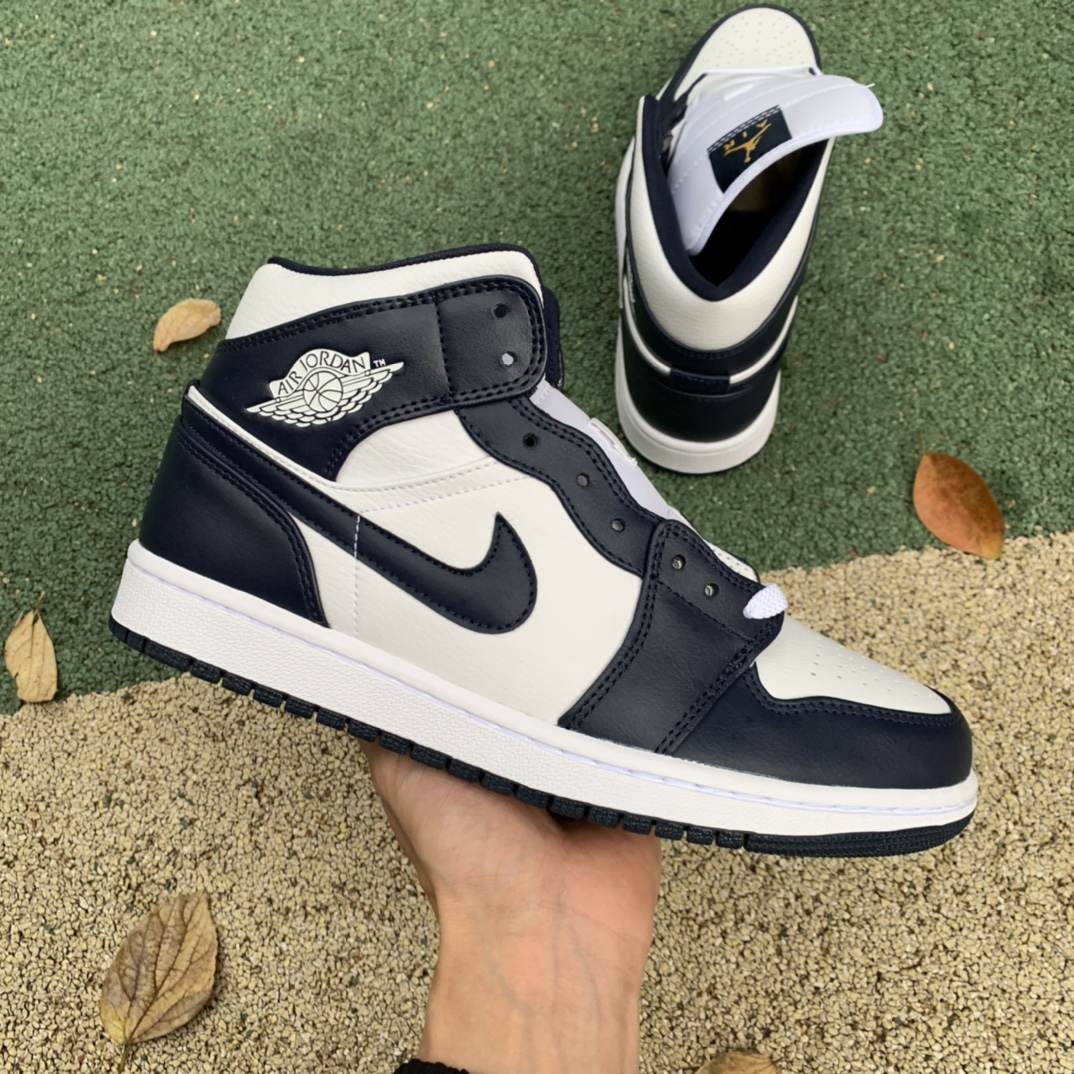 Jordan 1 Mid White Metallic Gold Obsidian 554724-174