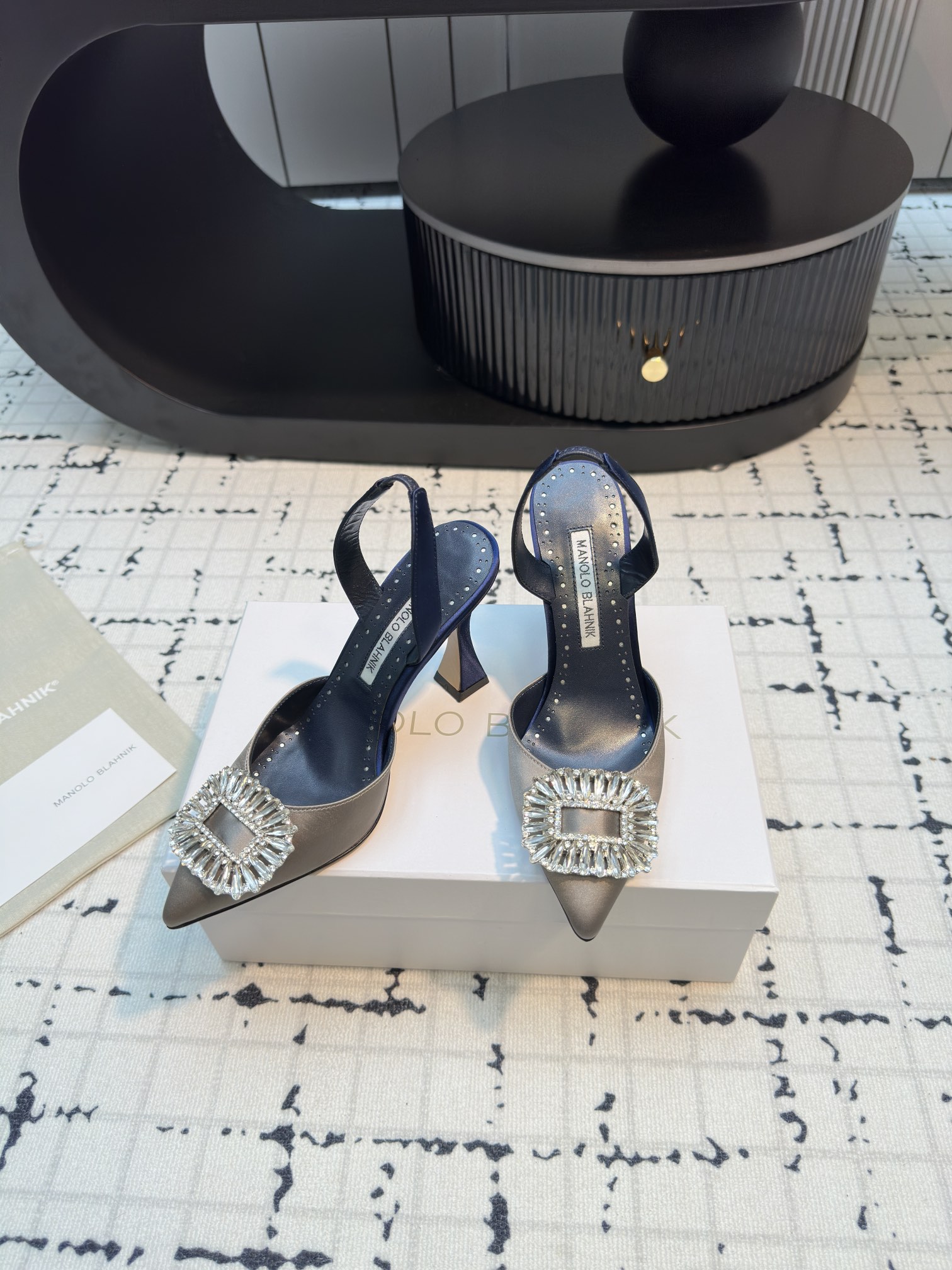 MANOLO BLAHNIK High-heeled Shoes with Crystal Buckles 80 Satin