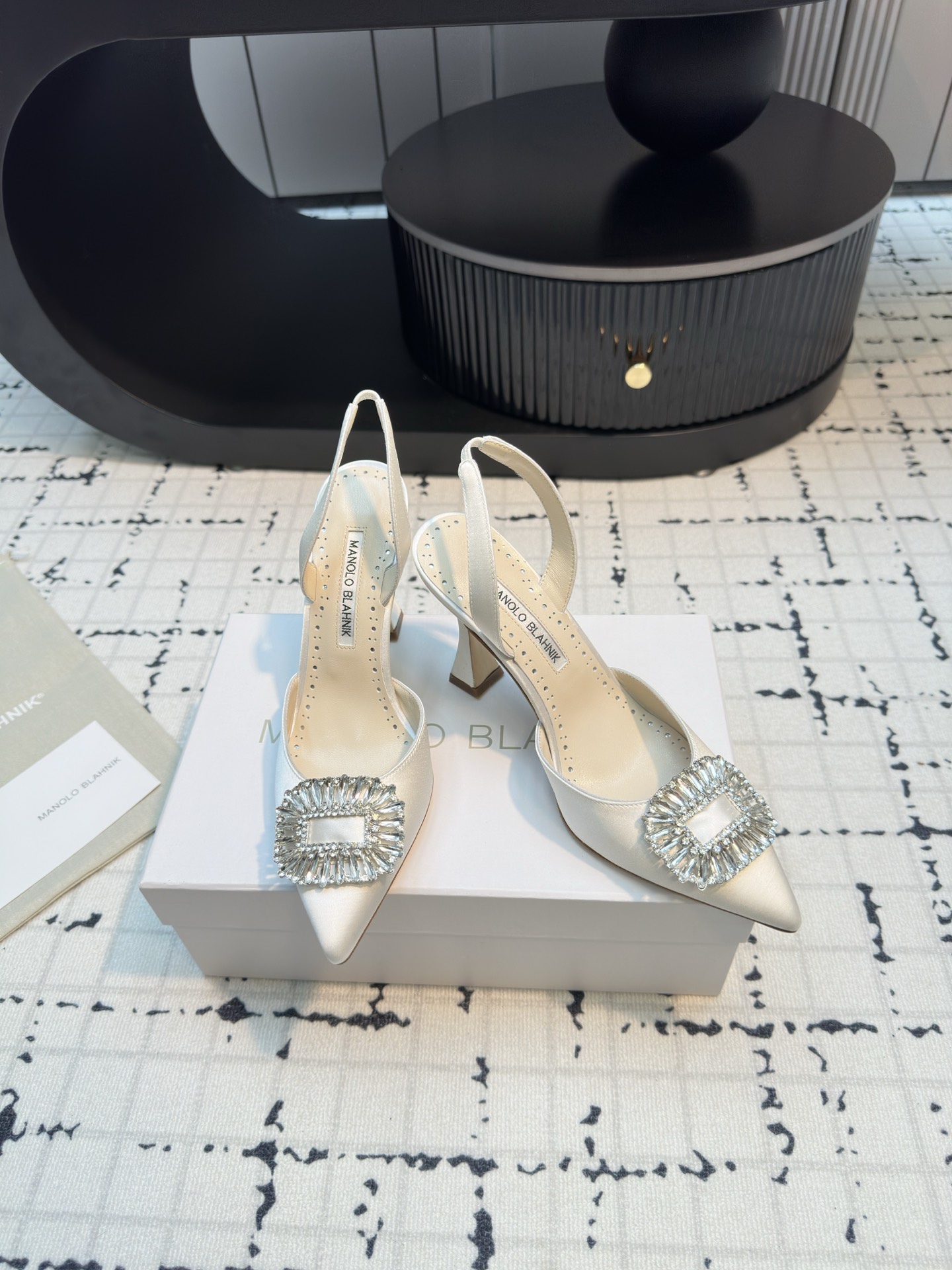 MANOLO BLAHNIK High-heeled Shoes with Crystal Buckles 80 Satin