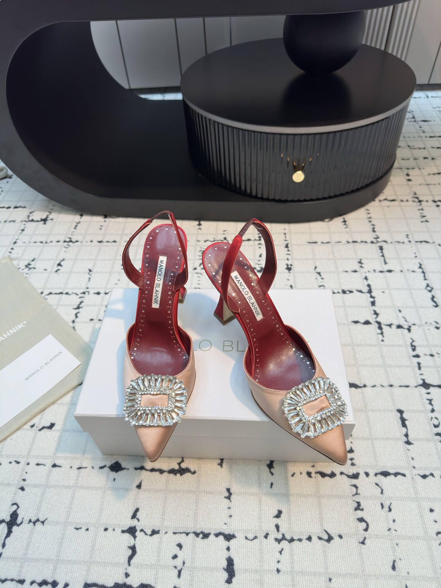 MANOLO BLAHNIK High-heeled Shoes with Crystal Buckles 80 Satin