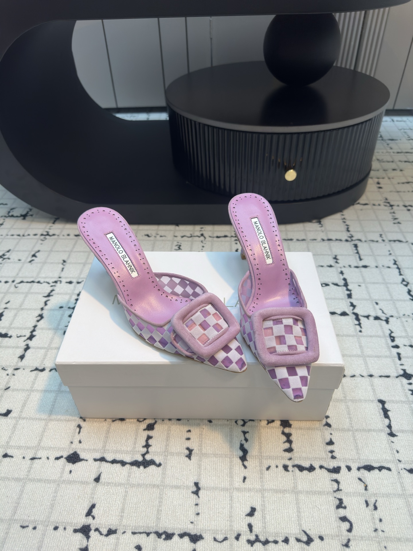 MANOLO BLAHNIK Women's Maysalebi Heeled Mules Printed Cotton 70