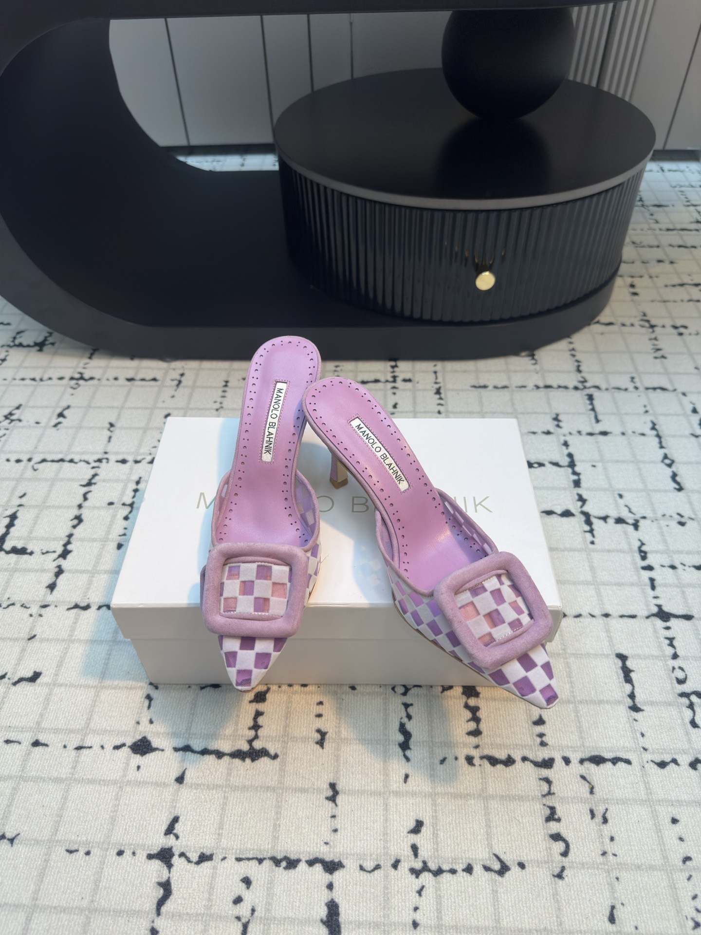 MANOLO BLAHNIK Women's Maysalebi Heeled Mules Printed Cotton 70