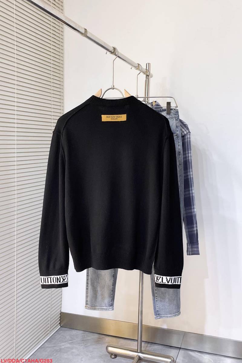 LV logo cuffed cashmere crew neck sweater