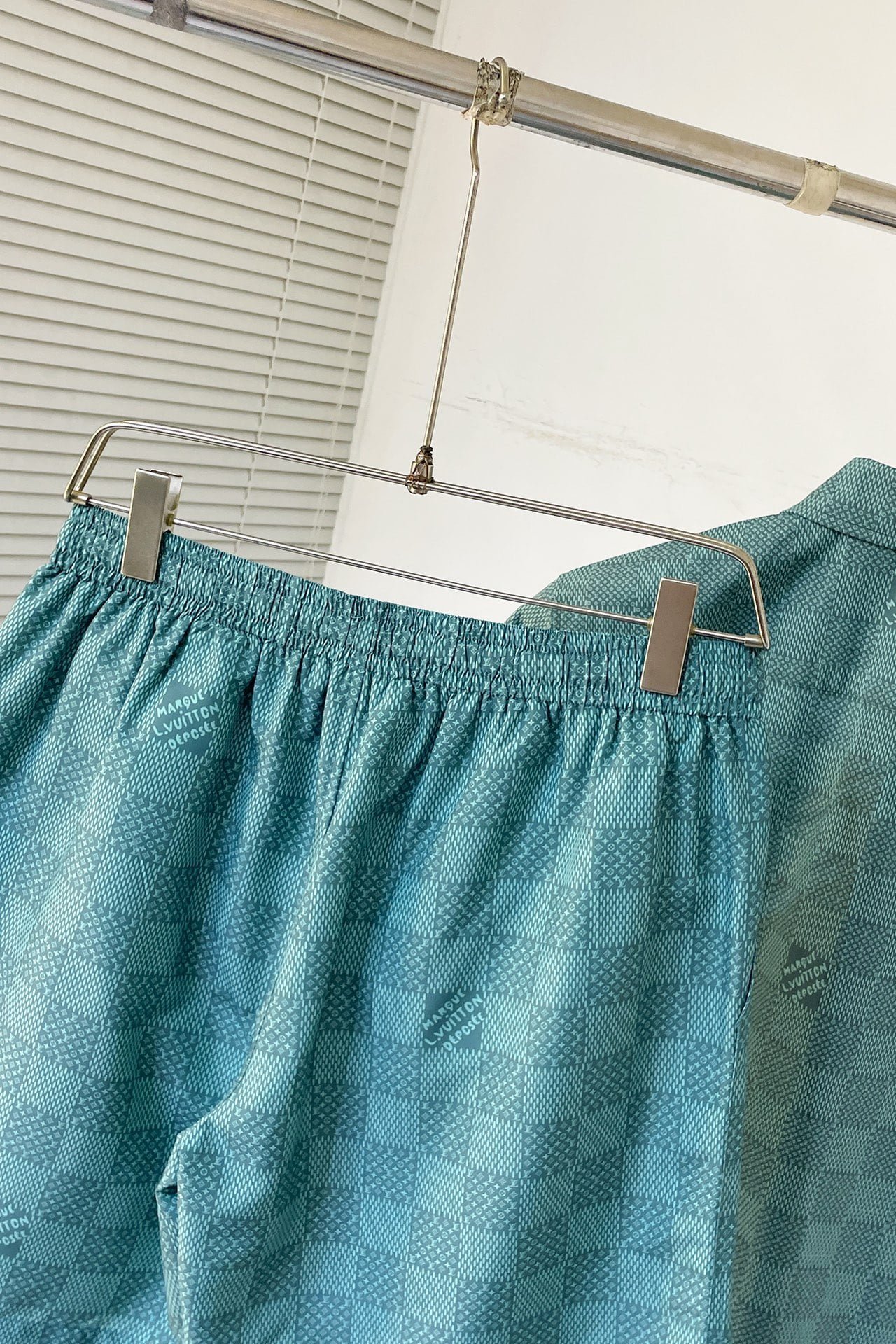 LV Printed Short-Sleeved Cotton Shirt+Printed Nylon Swimshorts