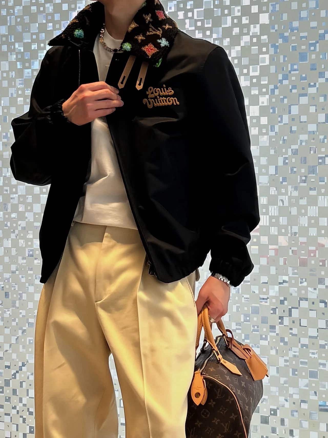 Cotton Aviator Jacket With Monogram Fleece Collar