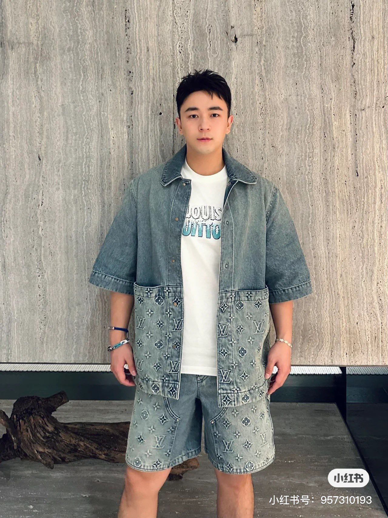 LV Short-Sleeved Denim Workwear Shirt+shorts