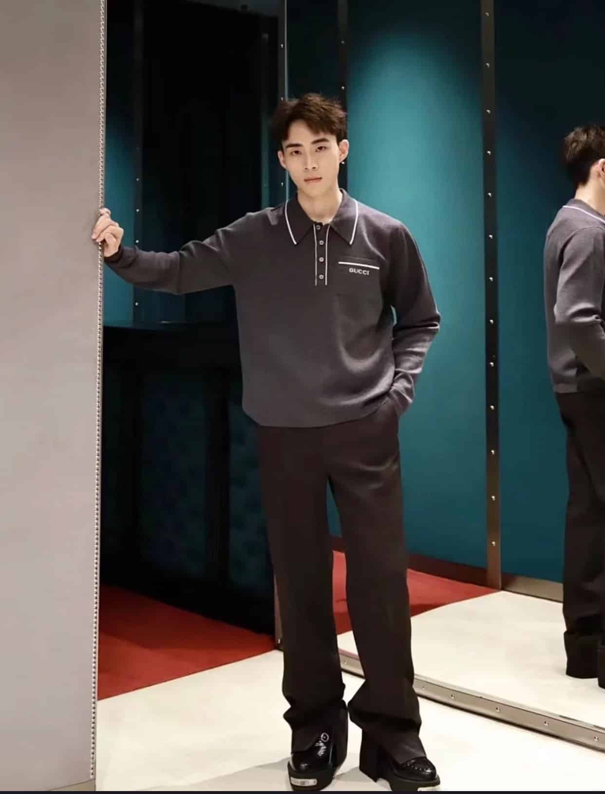 Knit wool long sleeve polo top