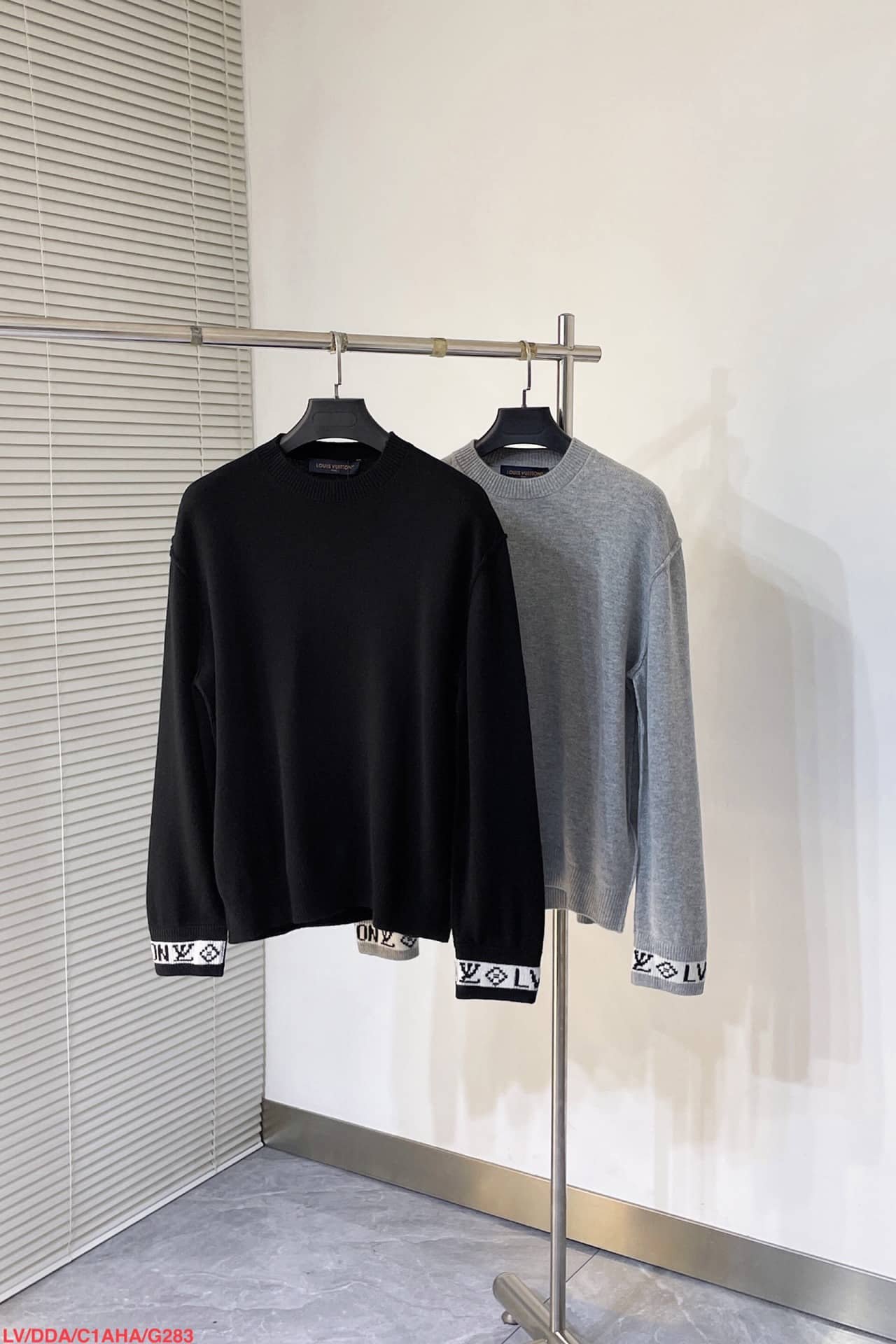 LV logo cuffed cashmere crew neck sweater