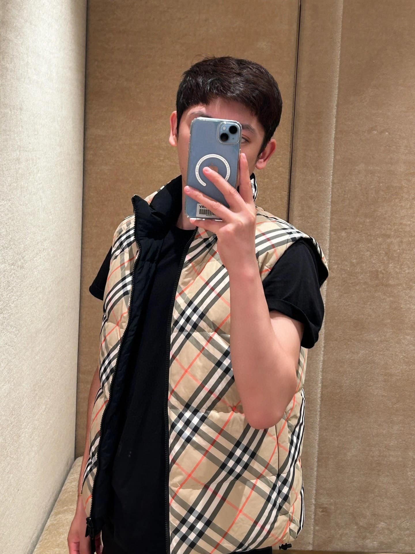Reversible Check Nylon Padded Gilet