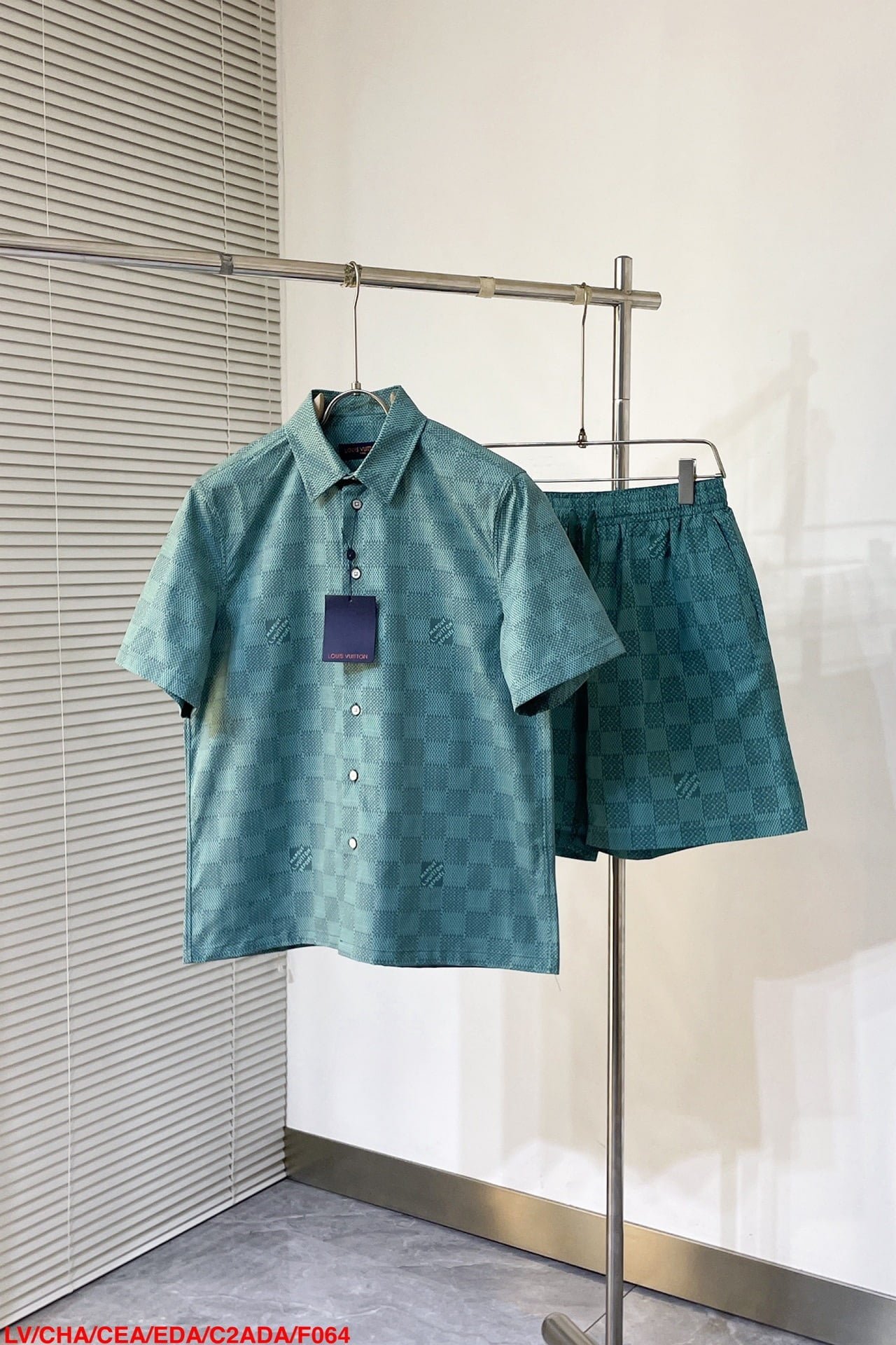LV Printed Short-Sleeved Cotton Shirt+Printed Nylon Swimshorts