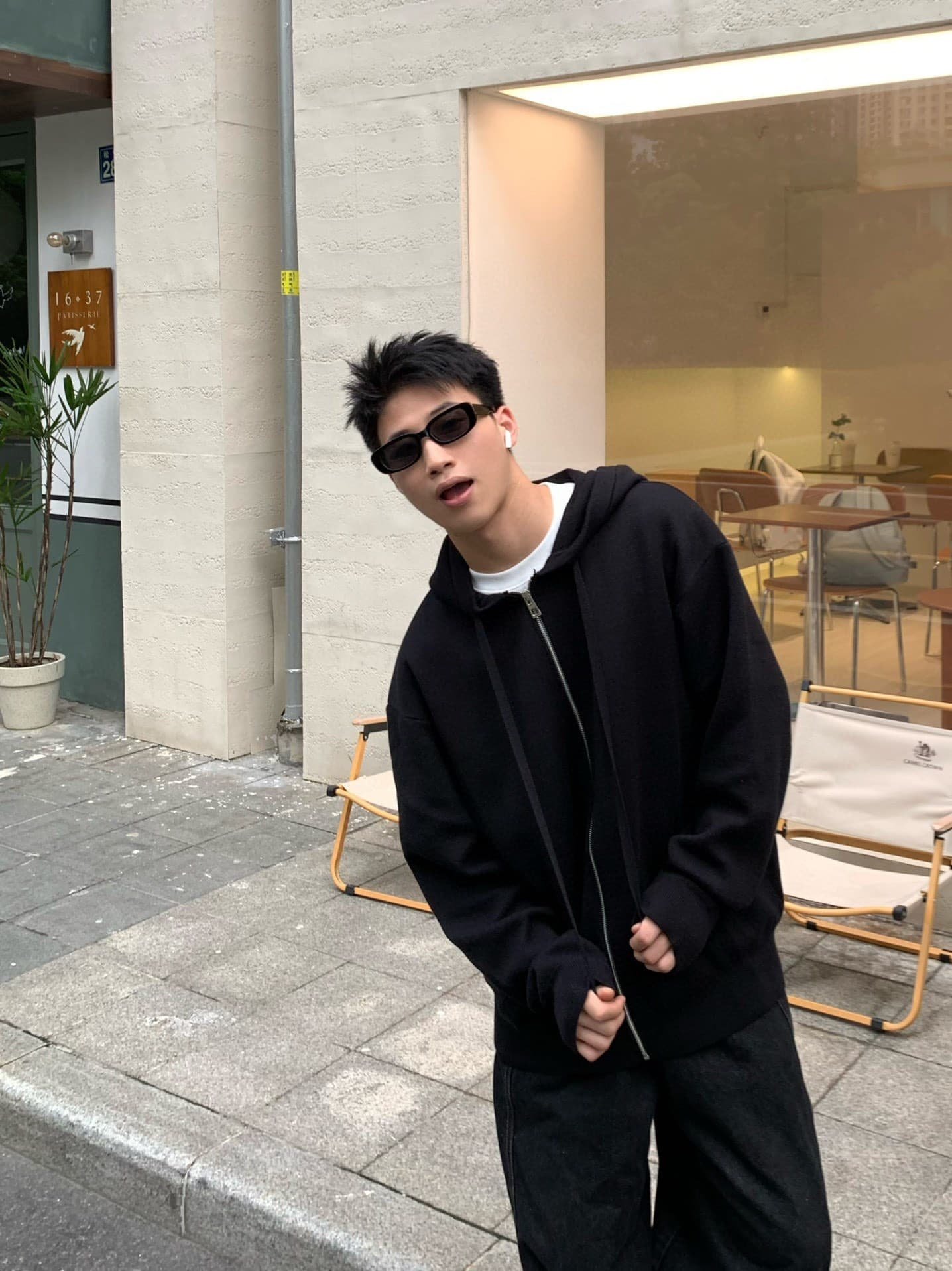 Anagram zip-up hoodie in wool