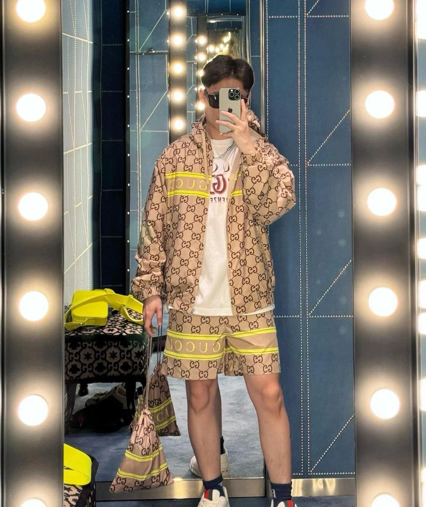 Gucci light nylon GG print hooded jacket+shorts