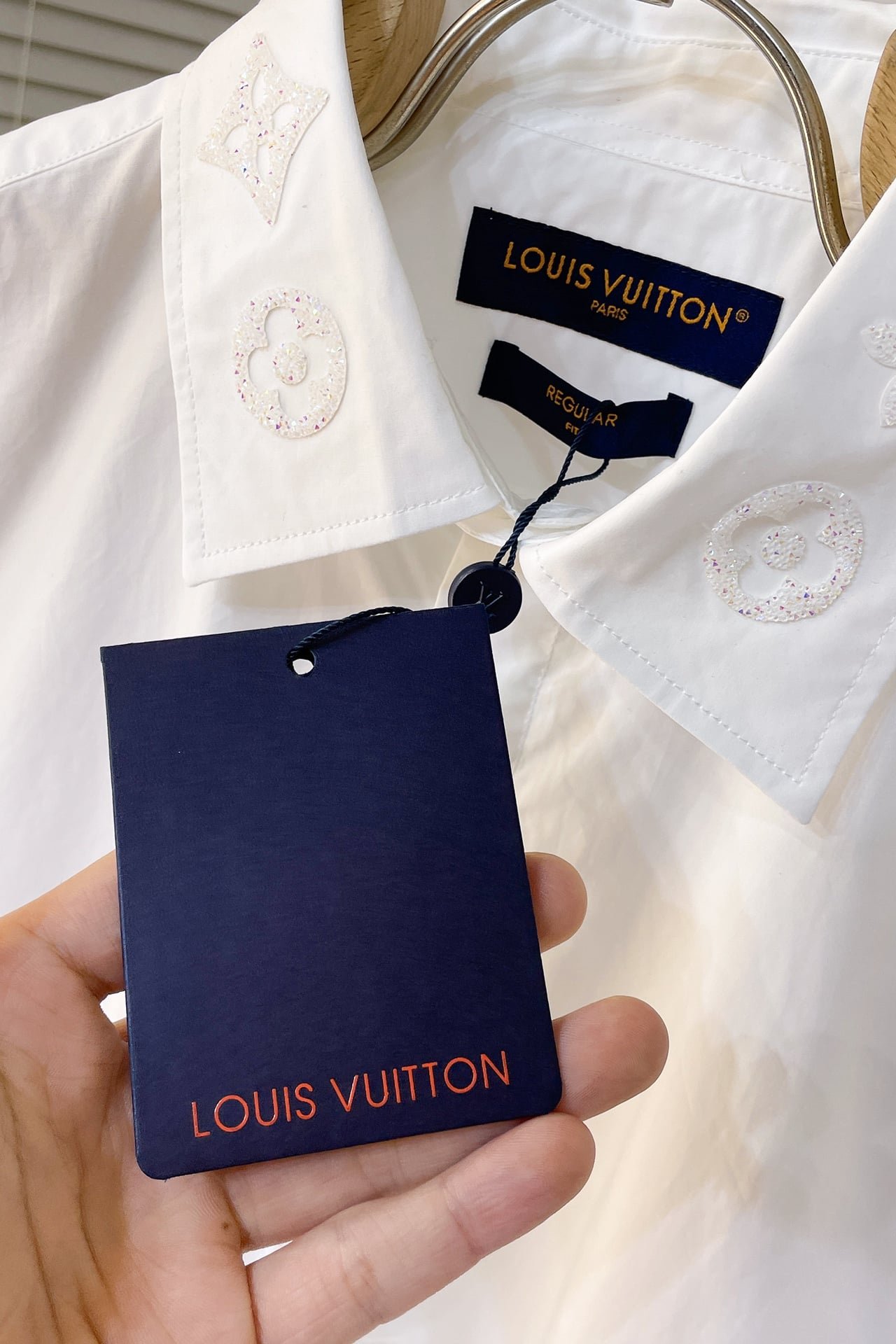 LV Embroidered Long-Sleeved Cotton Blend Shirt