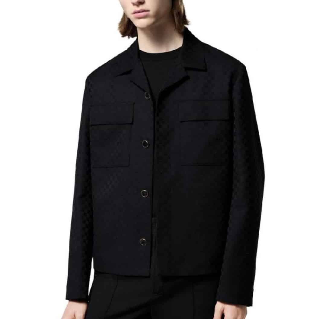 Damier Open Collar Wool Overshirt