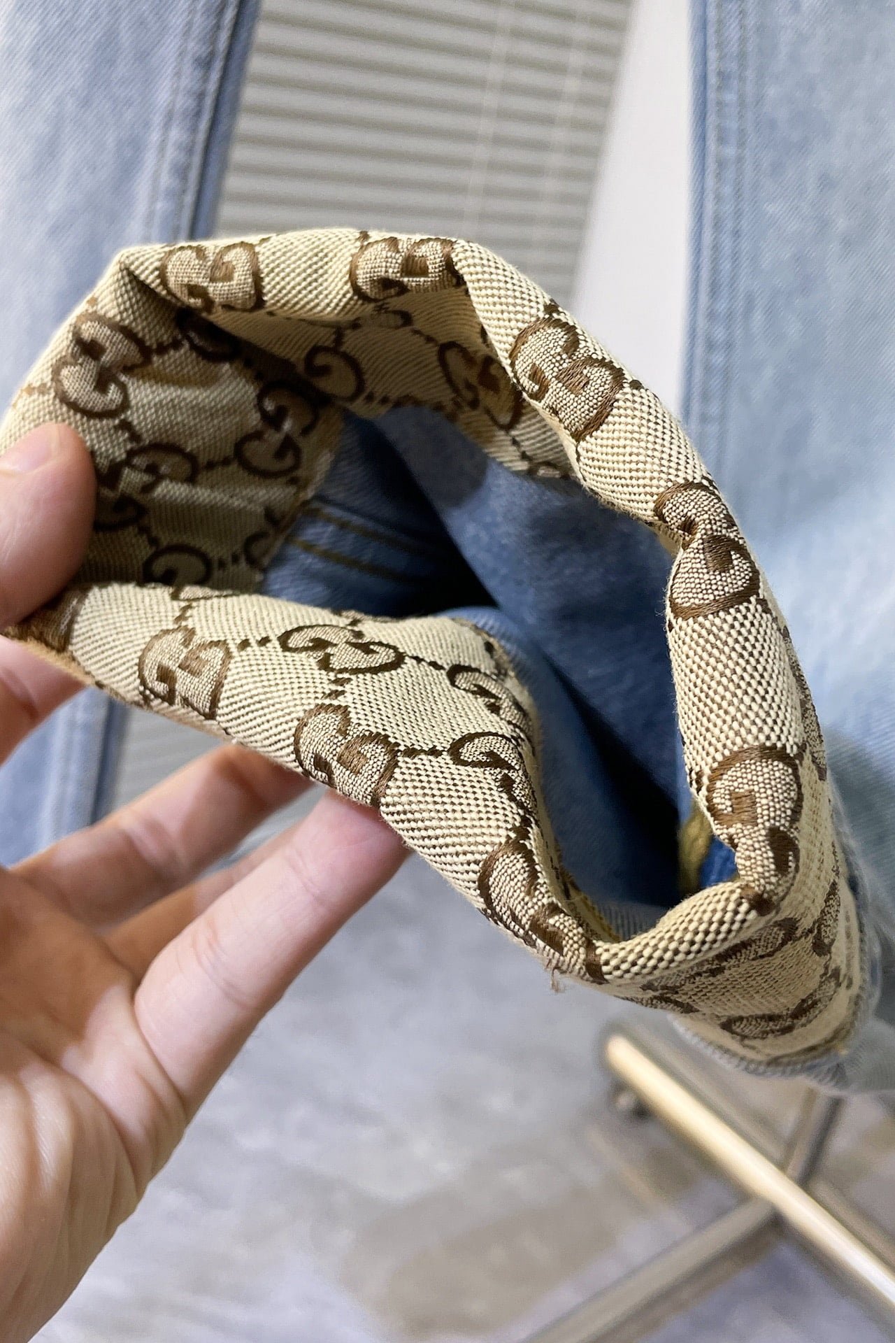 Gucci washed denim pant with gg turn ups