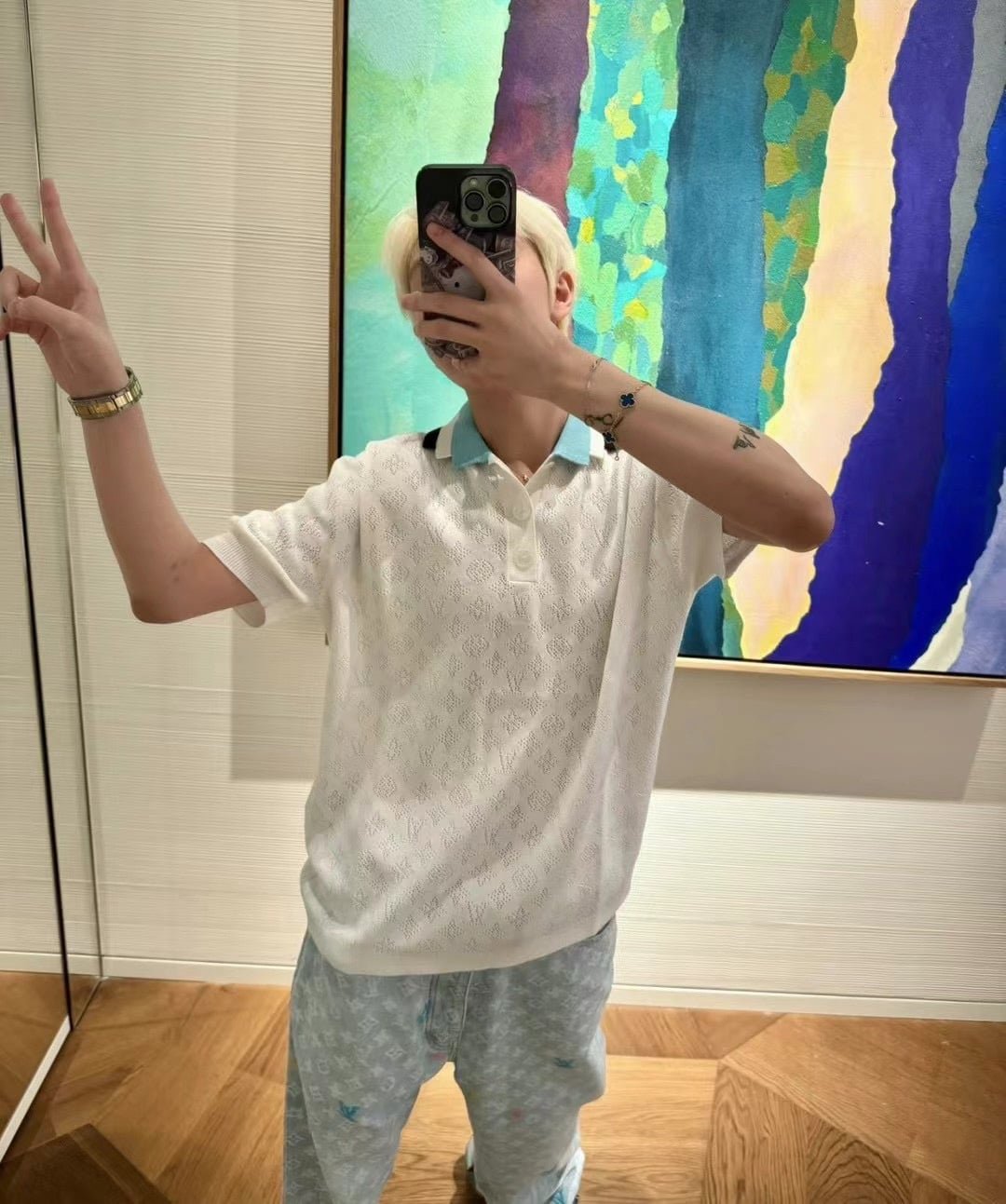 LV Monogram Pointelle Short-Sleeved Cotton Polo