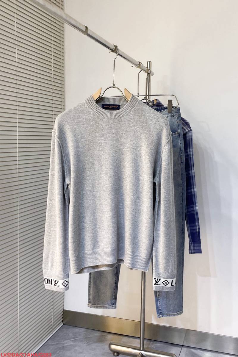 LV logo cuffed cashmere crew neck sweater