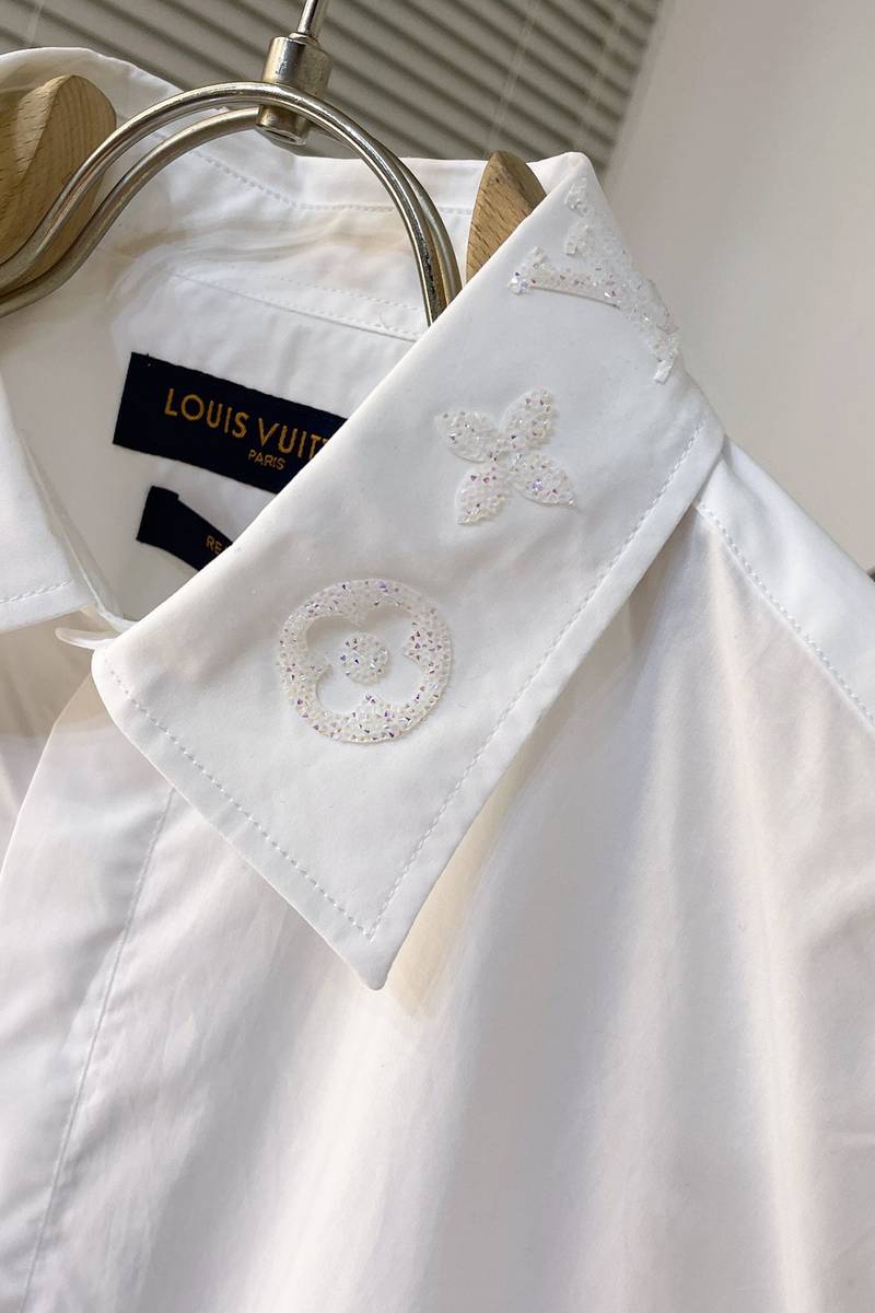 LV Embroidered Long-Sleeved Cotton Blend Shirt
