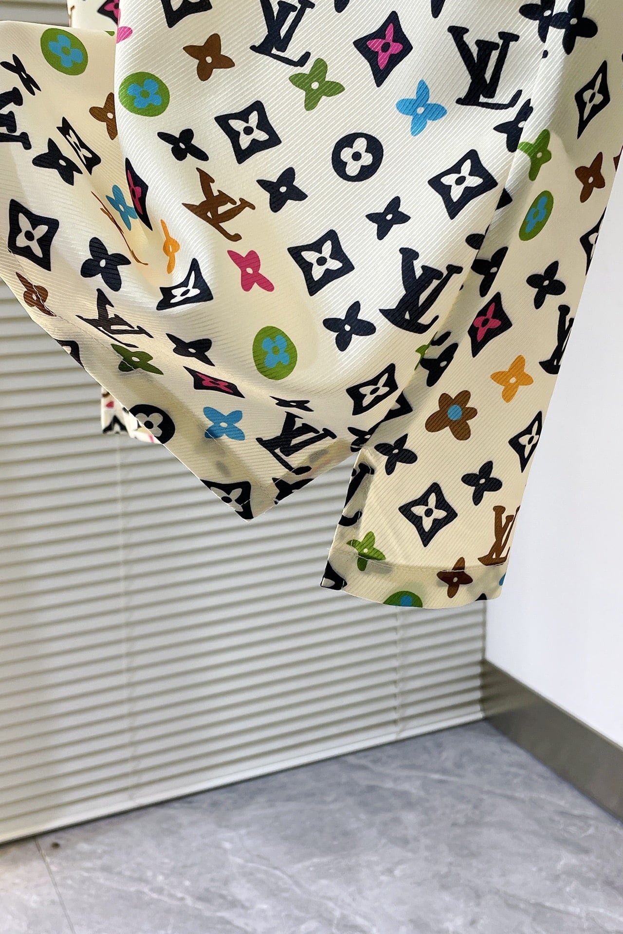 LV Monogram Printed Short-Sleeved Silk Shirt+Monogram Printed Silk Shorts