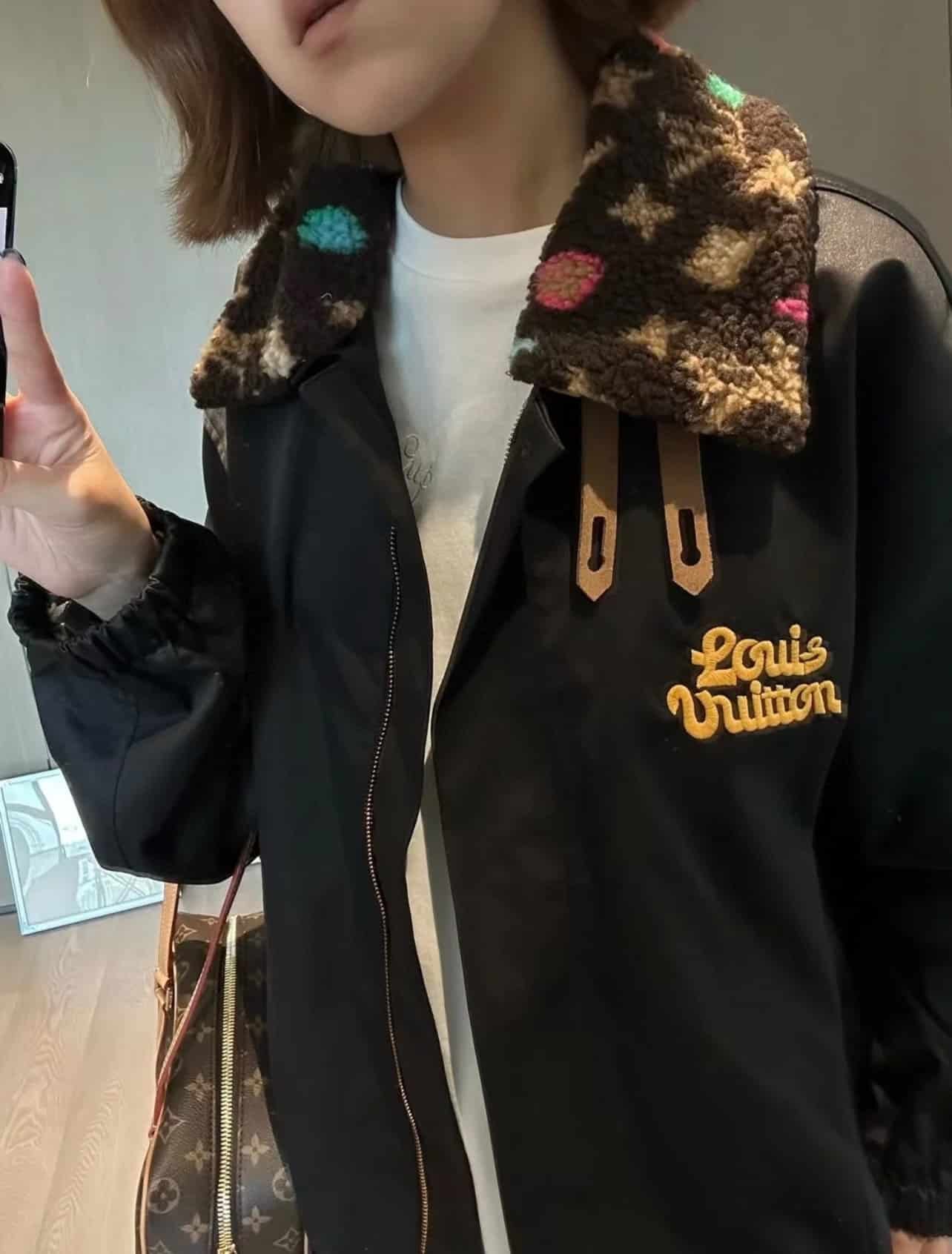 Cotton Aviator Jacket With Monogram Fleece Collar