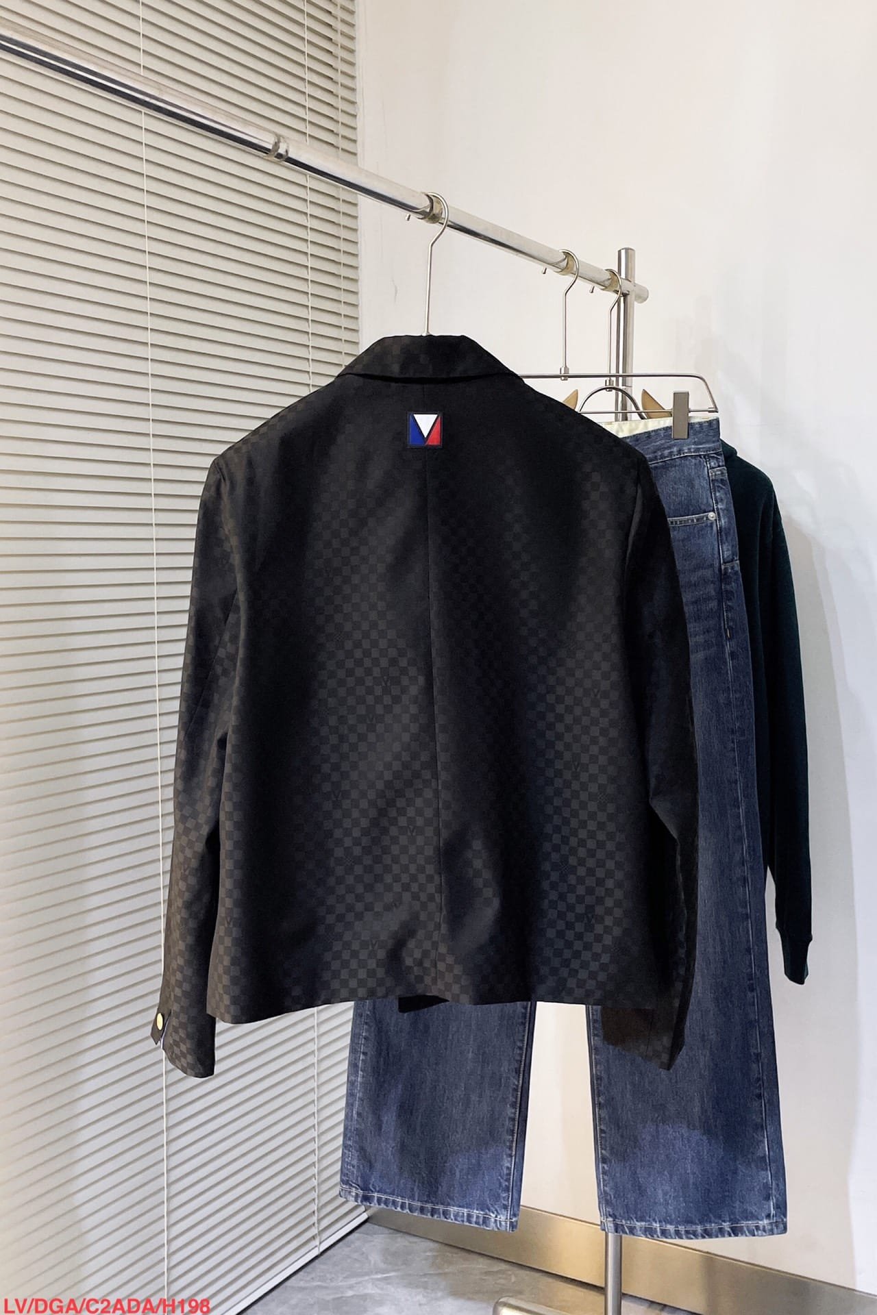 Damier Open Collar Wool Overshirt