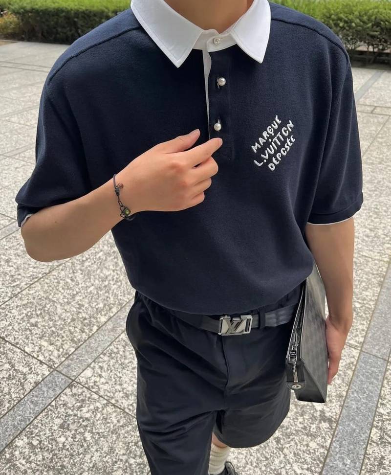 LV Embroidered Short-Sleeved Cotton Blend Polo Shirt