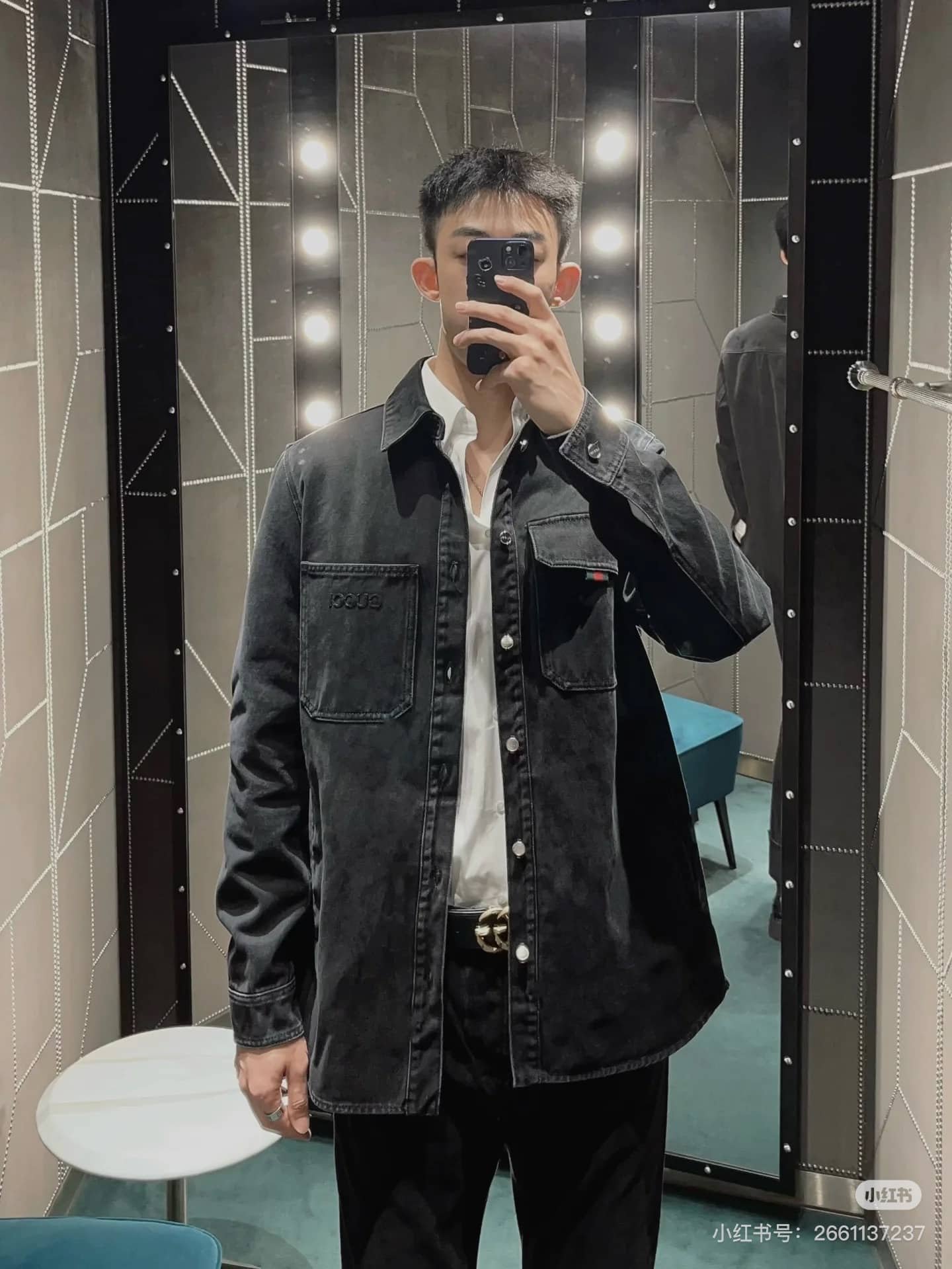Denim shirt with Gucci embroidery