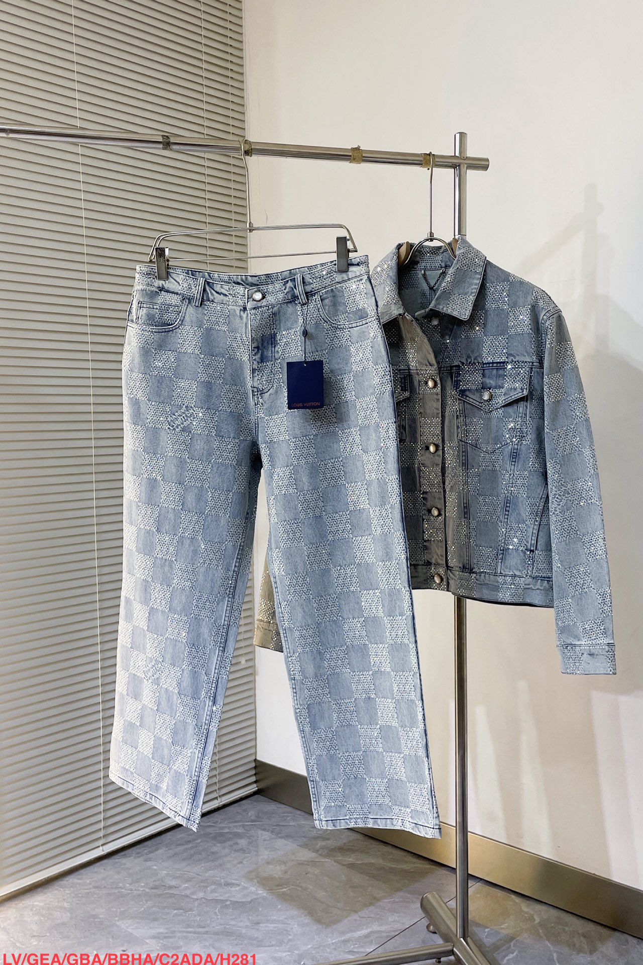 LV crystal denim jacket+pant