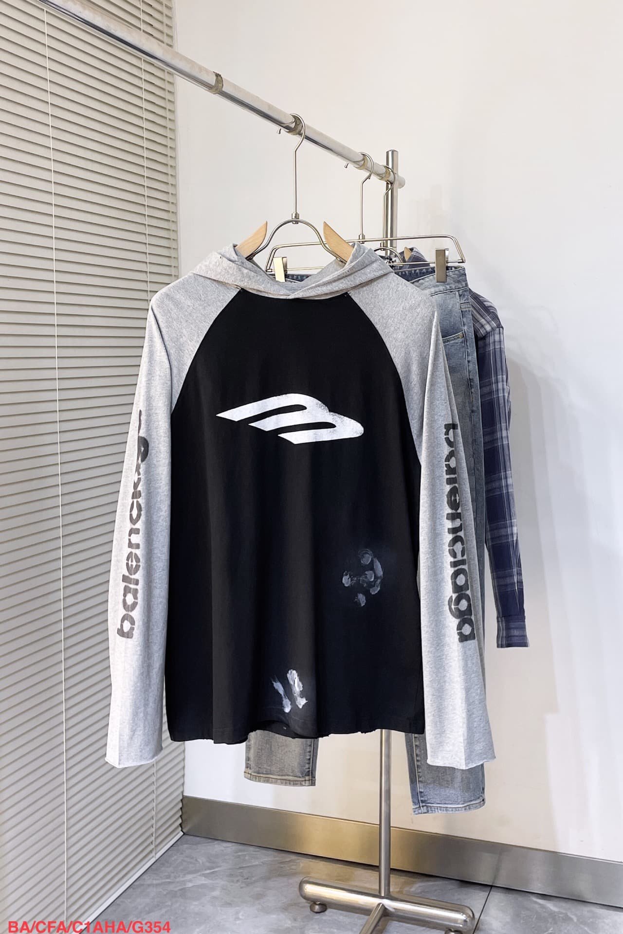 Balenciaga 3B Stencil Hooded Raglan T-Shirt Oversized