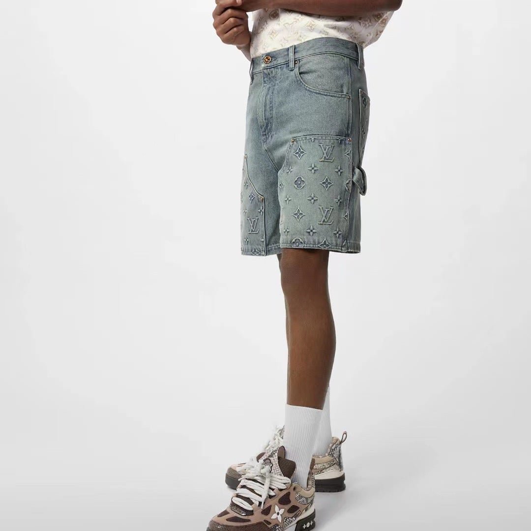 LV Short-Sleeved Denim Workwear Shirt+shorts