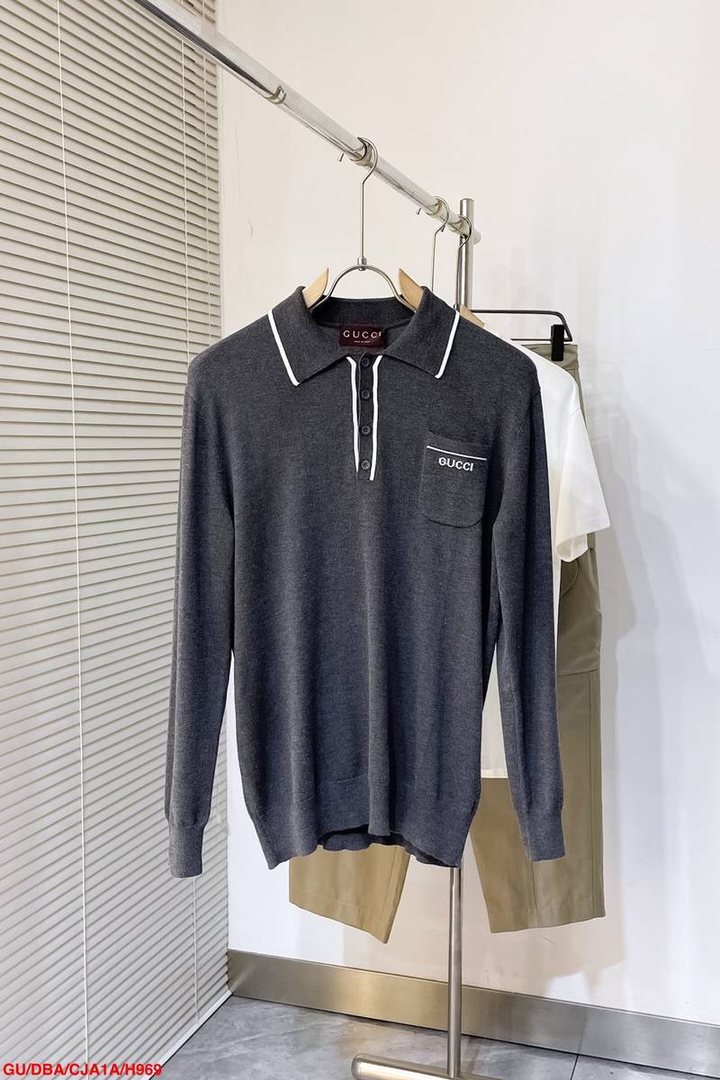 Knit wool long sleeve polo top