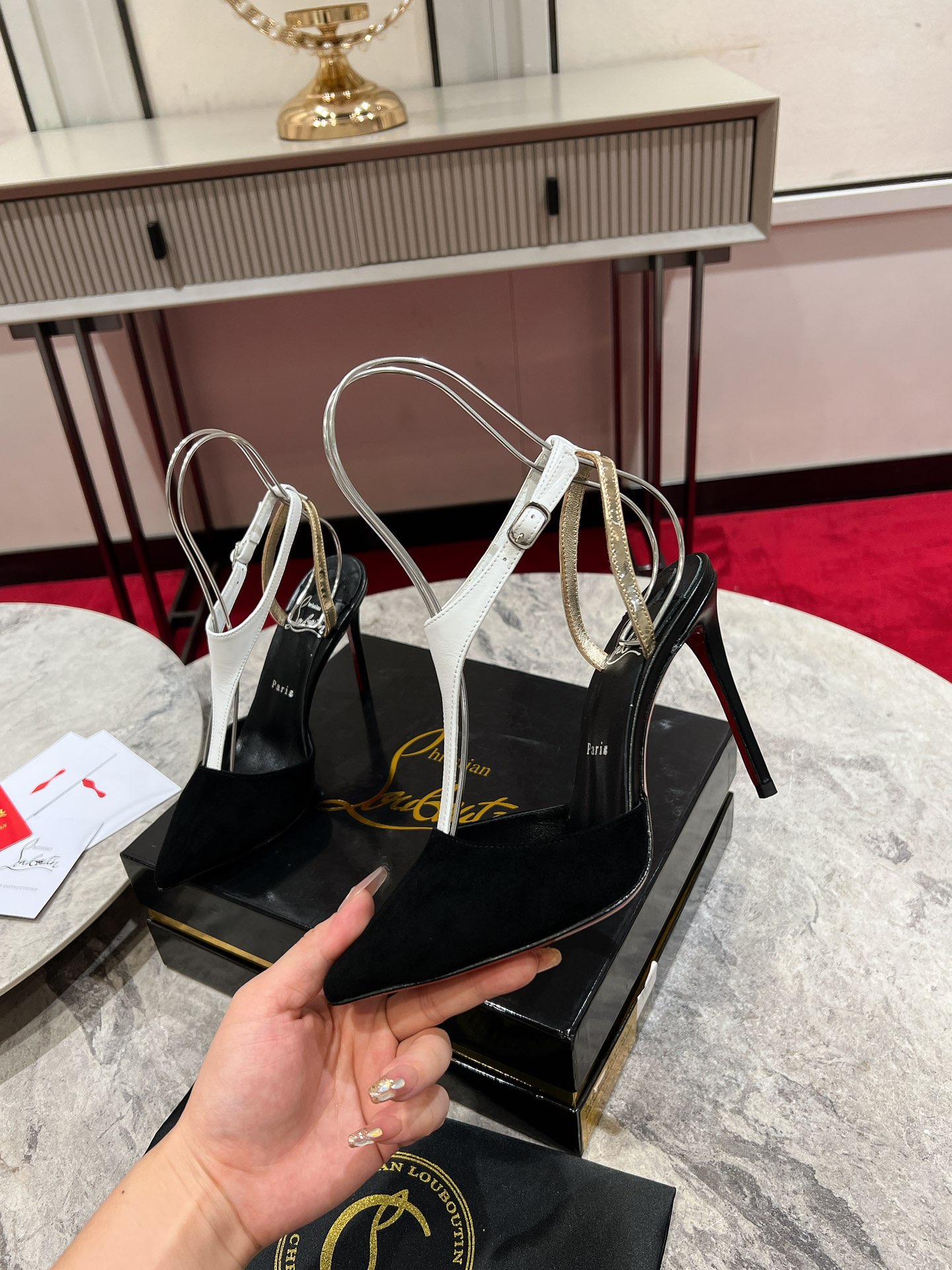 Louboutin Suede Nappa Athina 100 Slingback Pump Black Multicolor